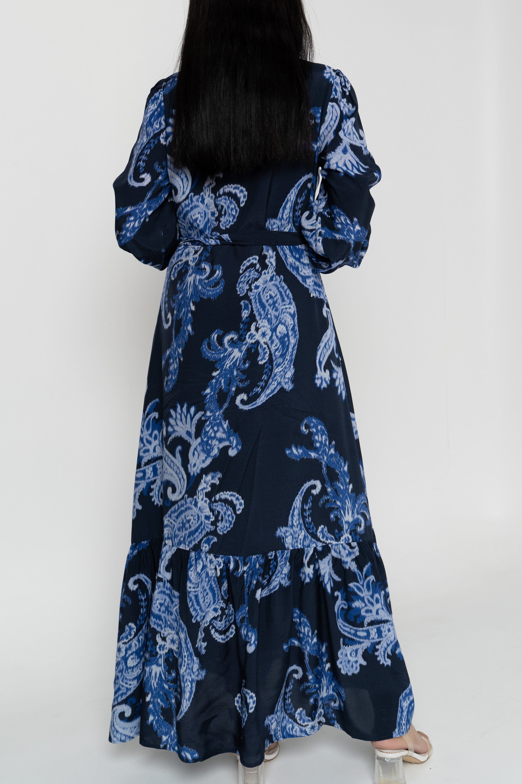 داليدرس فستان نسائي منقوش بأزرار أمامية كم طويل