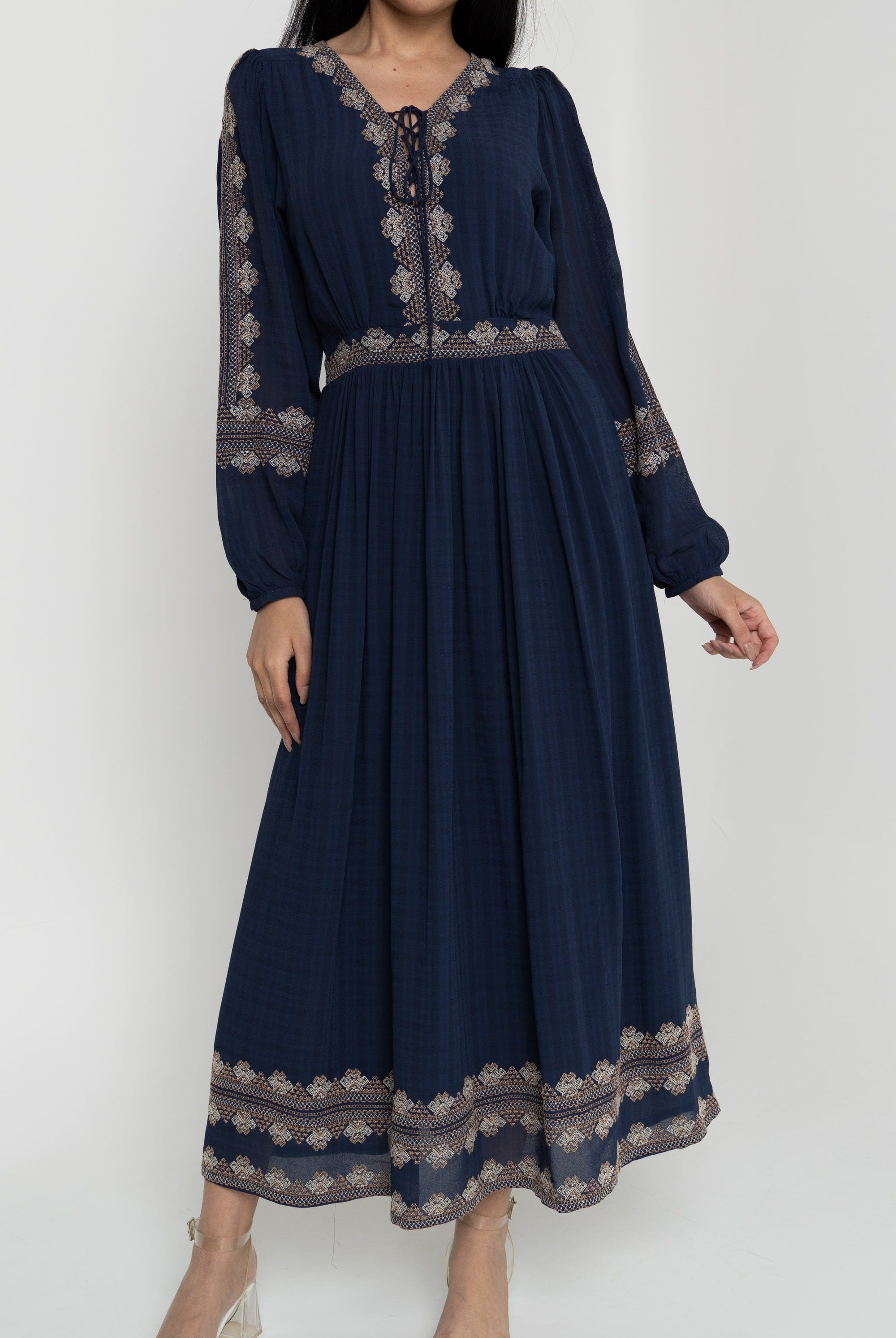 داليدرس فستان ميدي مخصر كم طويل منقوش نسائي أسود سحلبي