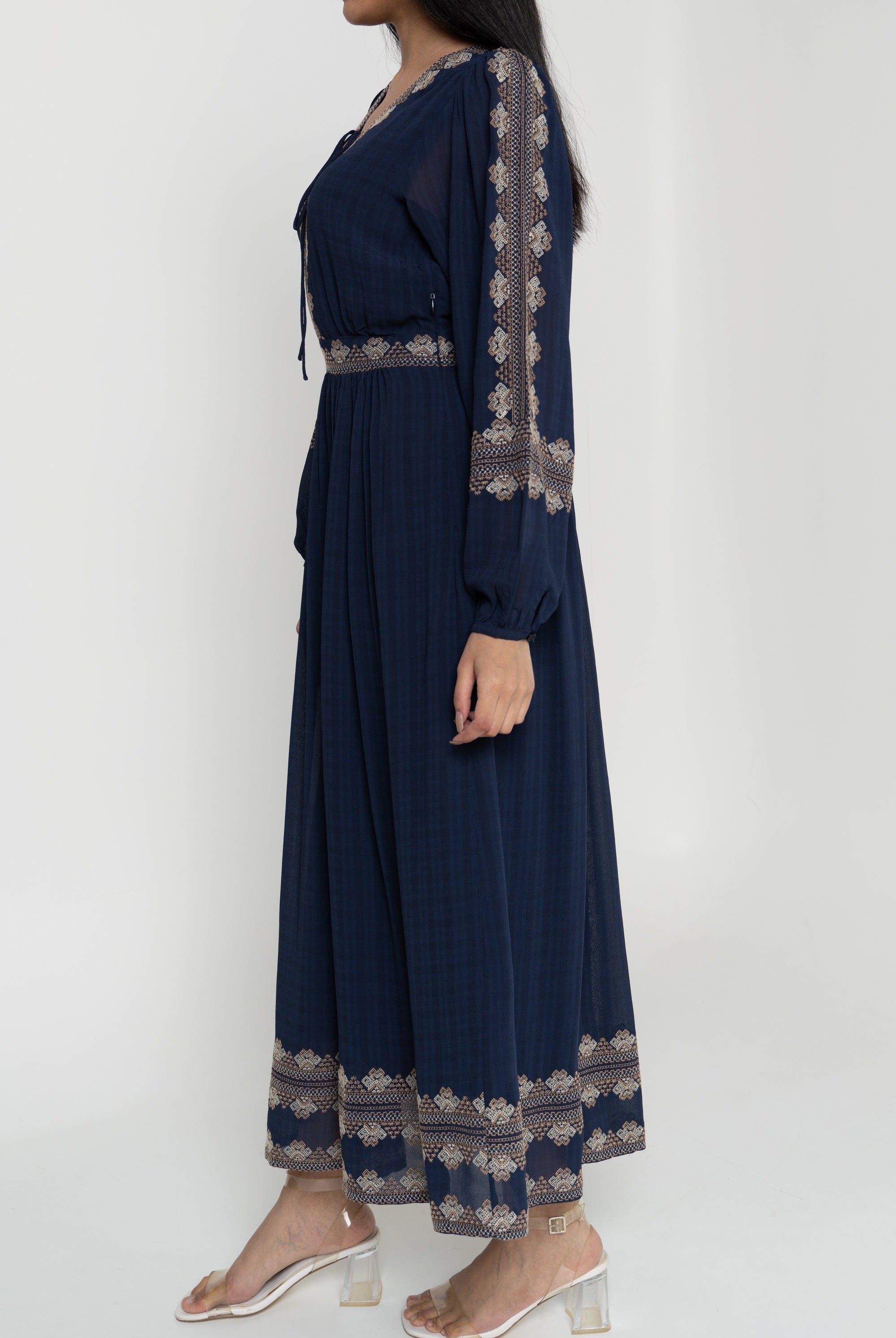 داليدرس فستان ميدي مخصر كم طويل منقوش نسائي أسود سحلبي