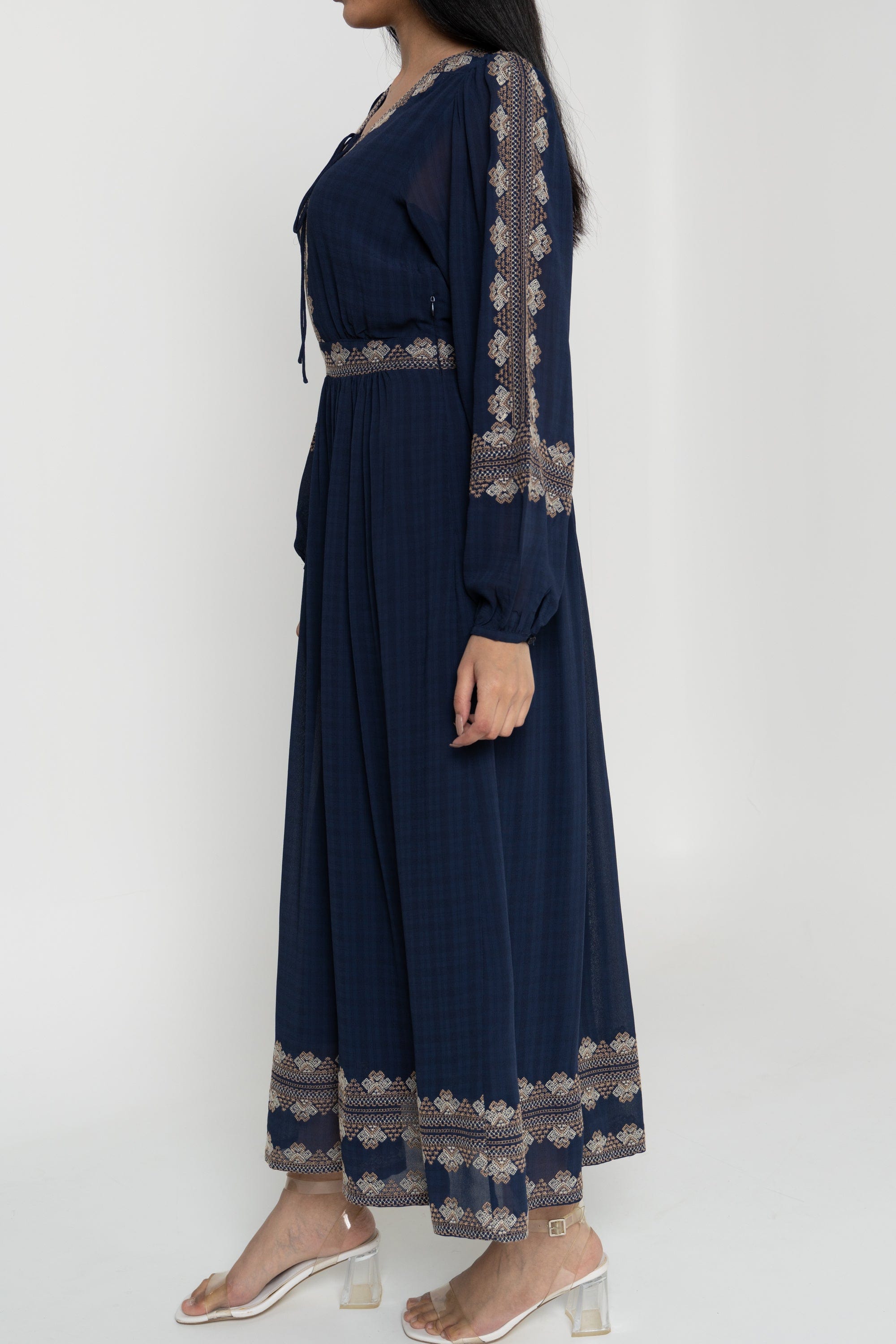 داليدرس فستان ميدي مخصر كم طويل منقوش نسائي أسود سحلبي