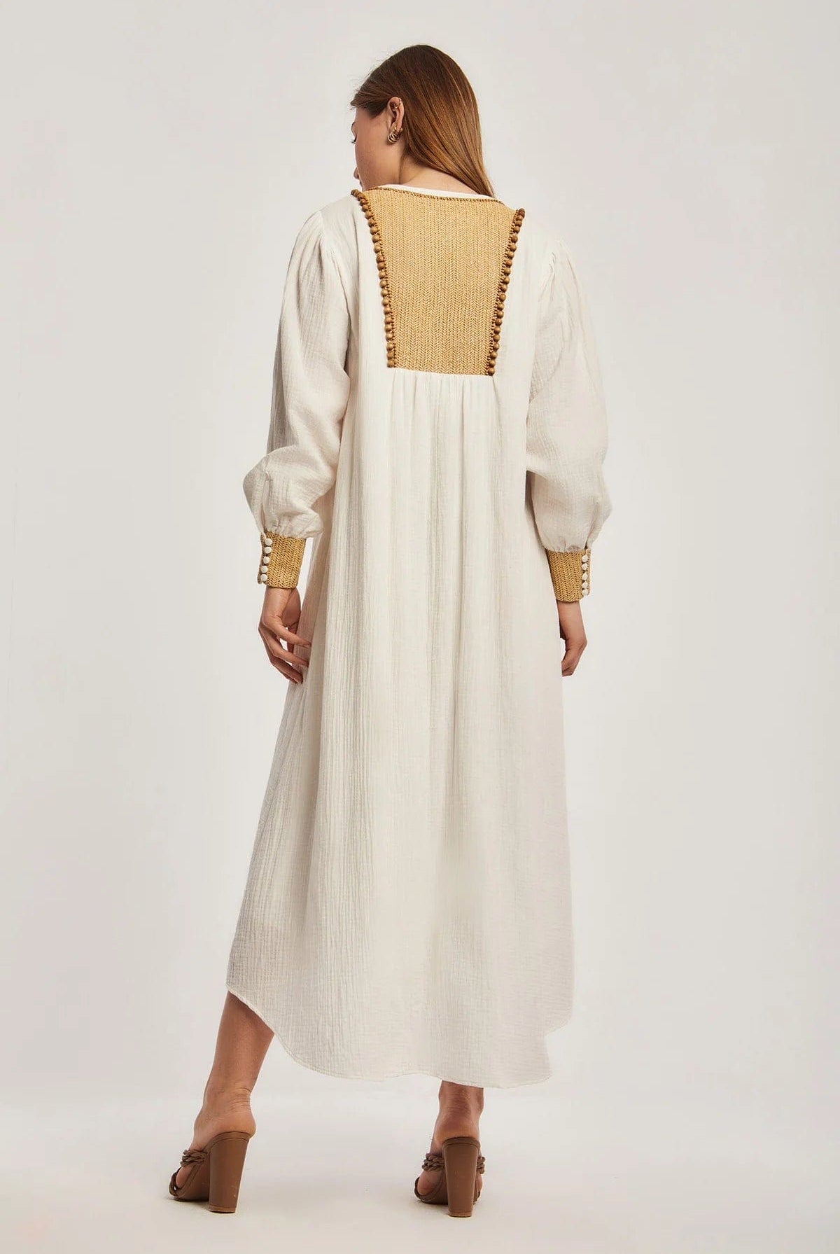 داليدرس فستان ميدي واسع كم طويل منقوش من الصدر نسائي أنثراسايت