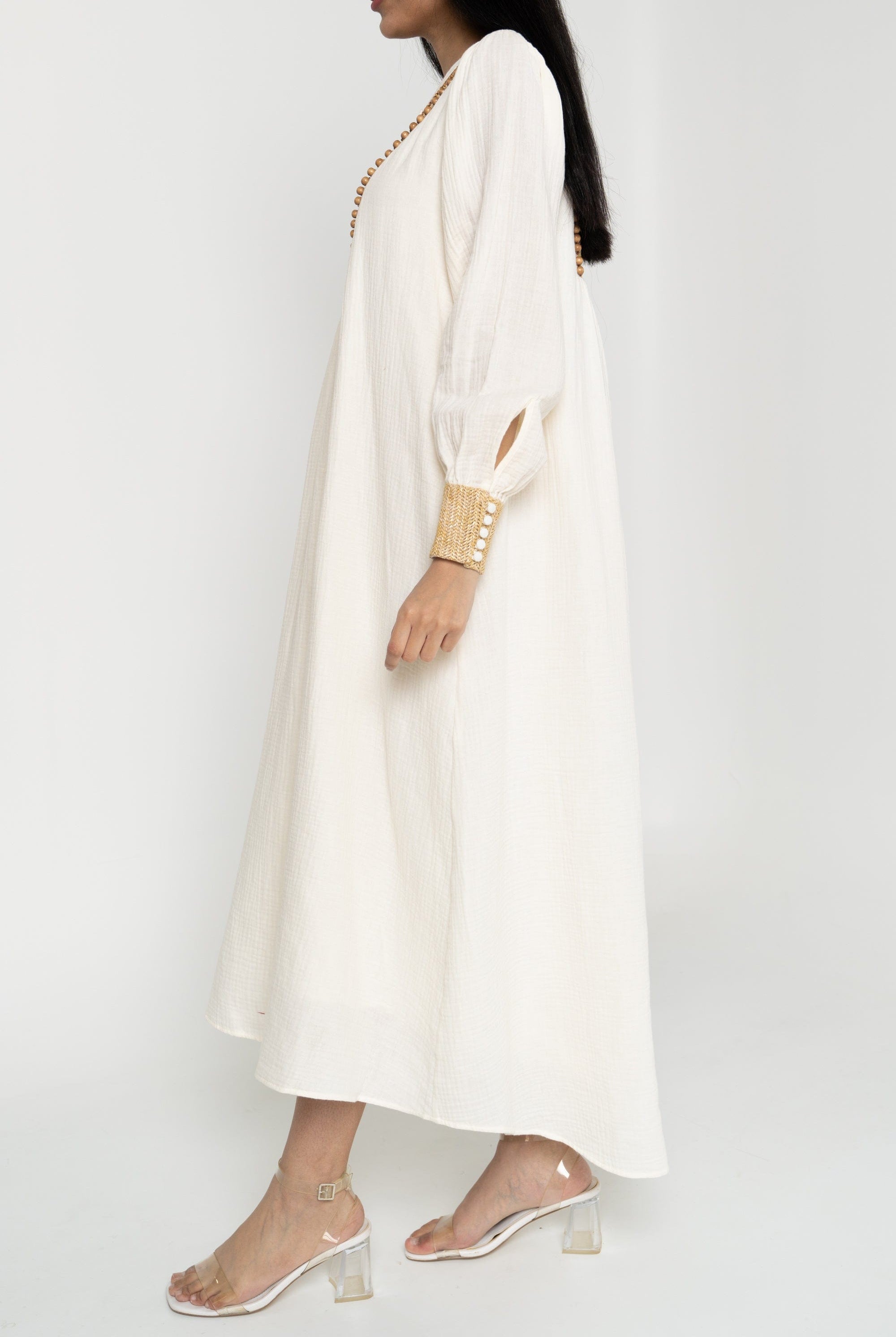 داليدرس فستان ميدي واسع كم طويل منقوش من الصدر نسائي أنثراسايت