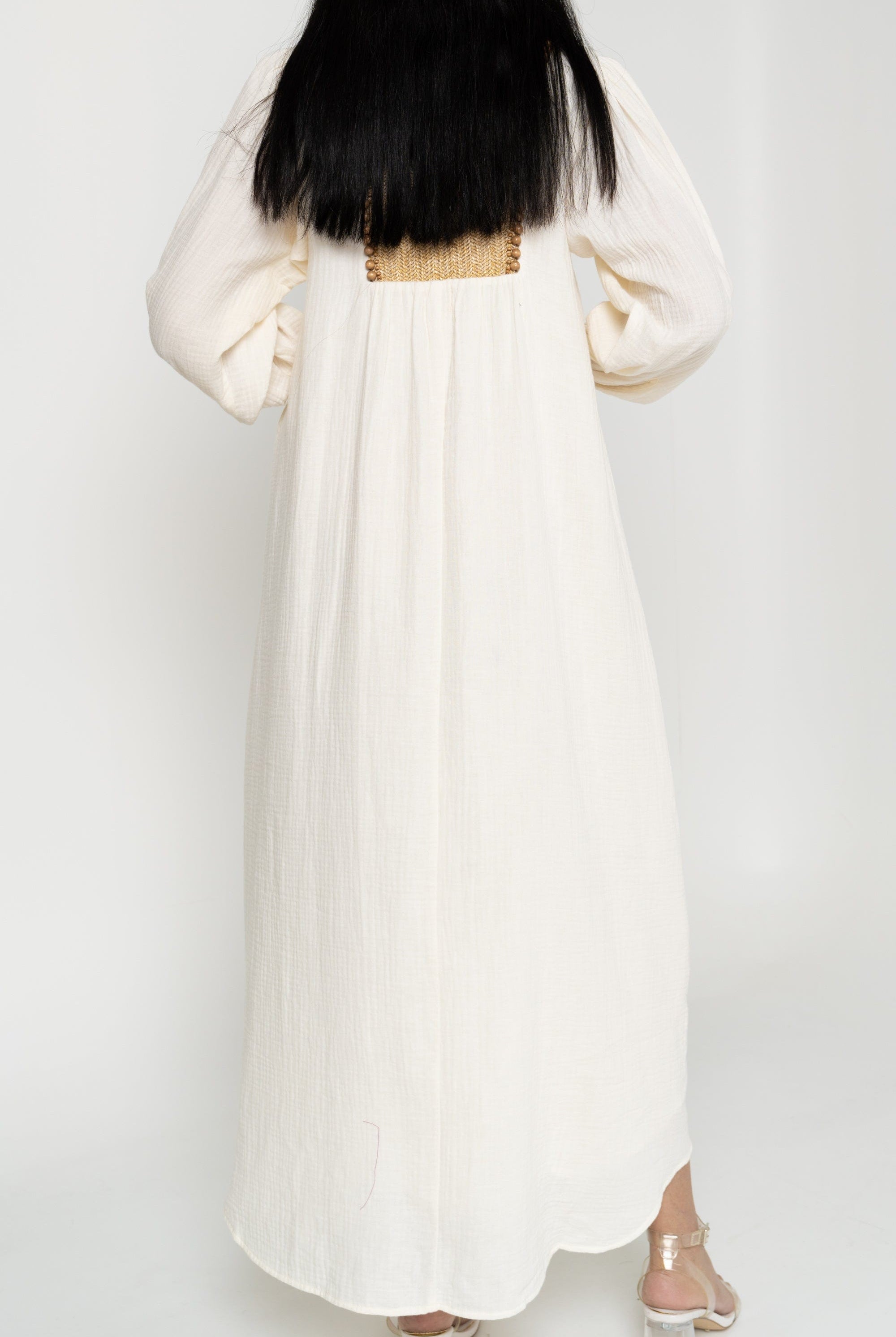 داليدرس فستان ميدي واسع كم طويل منقوش من الصدر نسائي أنثراسايت