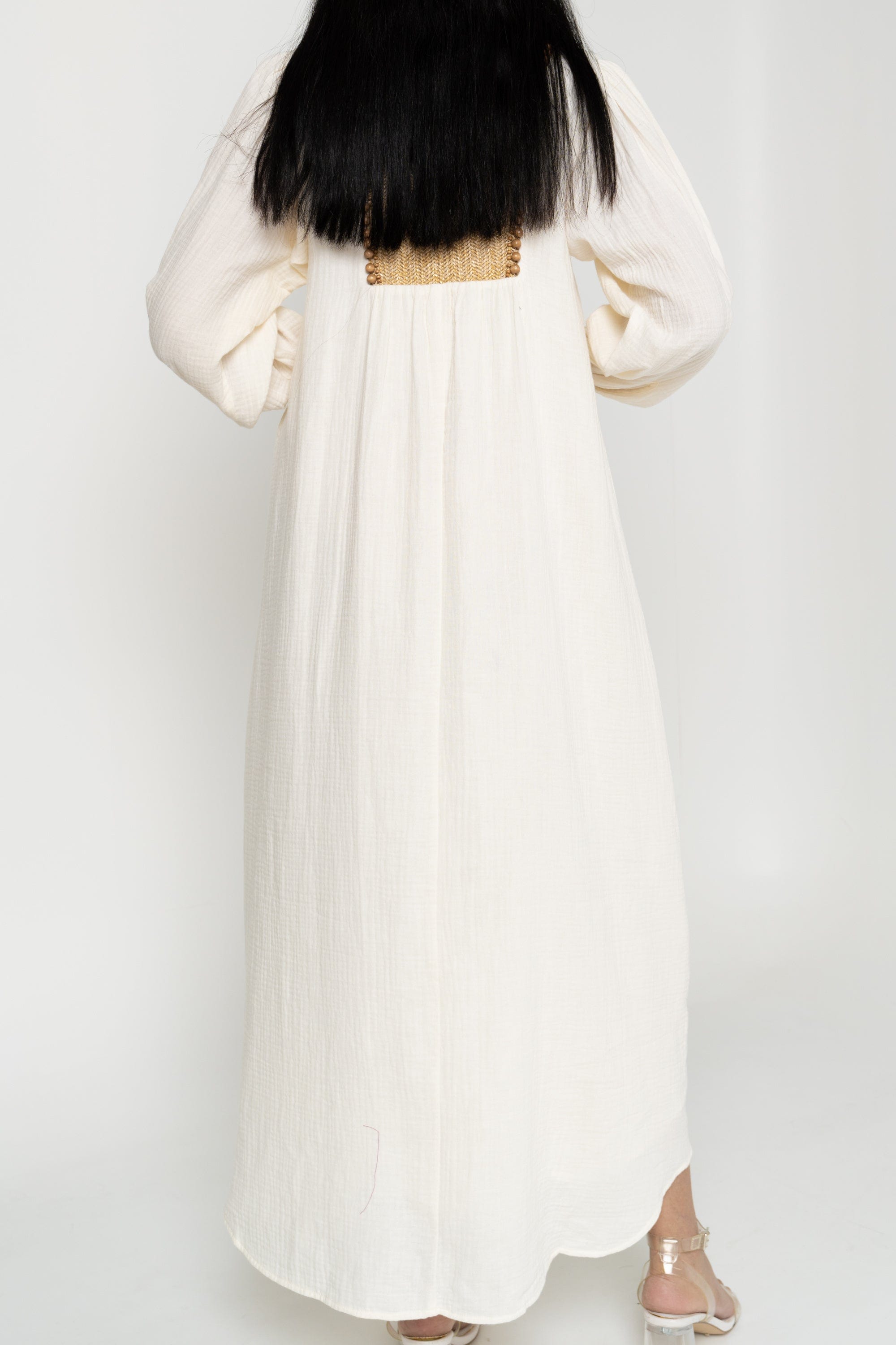 داليدرس فستان ميدي واسع كم طويل منقوش من الصدر نسائي أنثراسايت