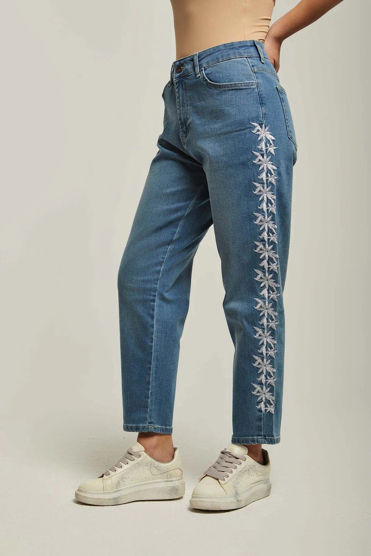 داليدرس بنطلون نسائي جينز واسع الأزرق فرنسي