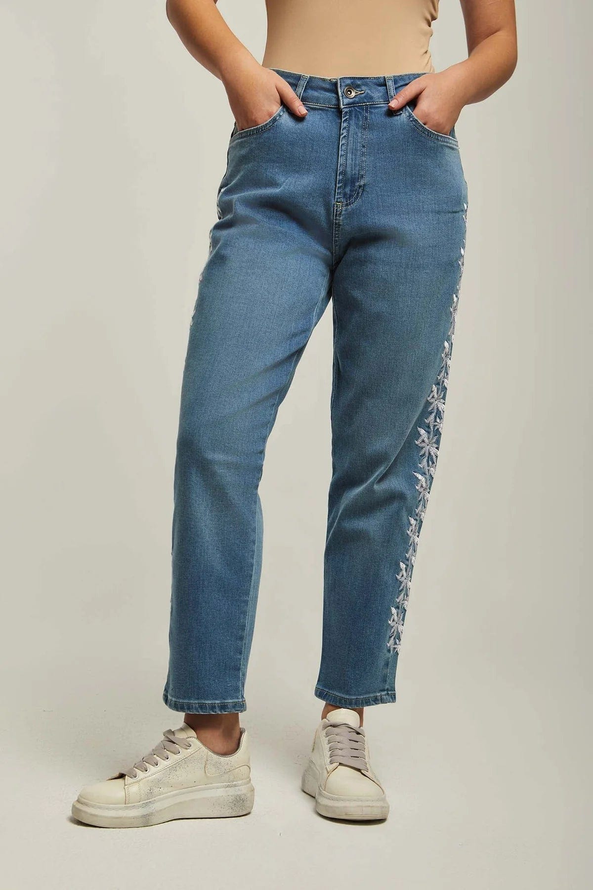 داليدرس بنطلون نسائي جينز واسع الأزرق فرنسي