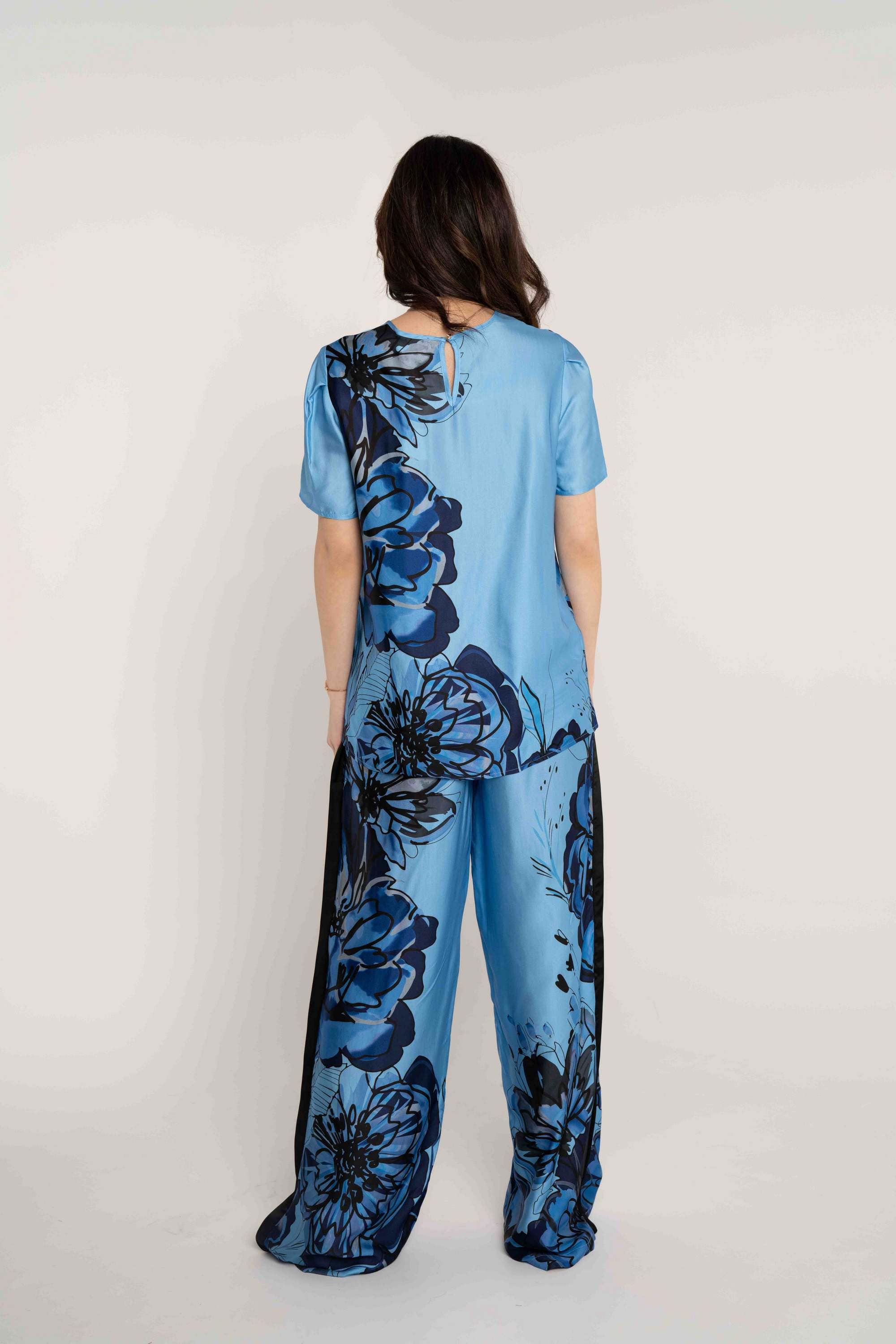 داليدرس بنطلون طويل مشجر واسع بجيوب ازرق مطبوع