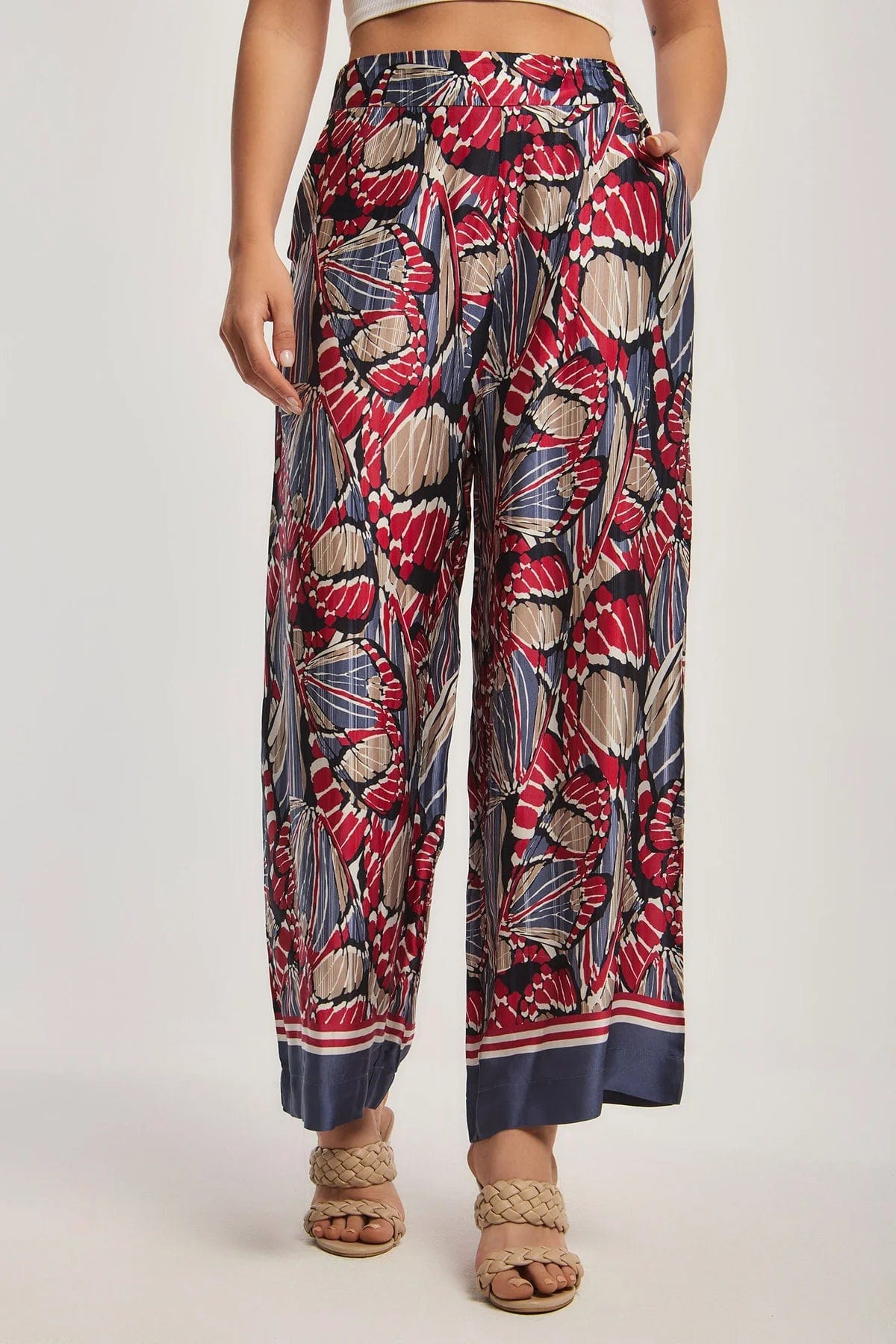 داليدرس بنطلون نسائي مشجر فضفاض أحمر