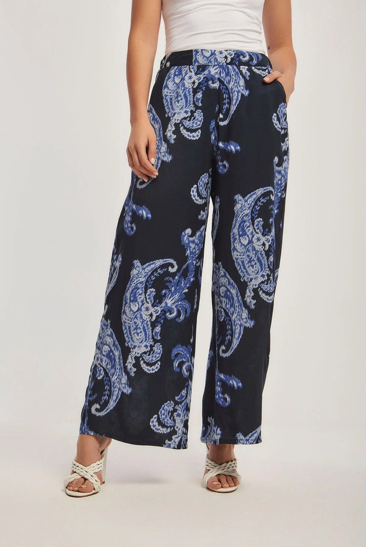 داليدرس بنطلون واسع منقوش نسائي أزرق نيلي