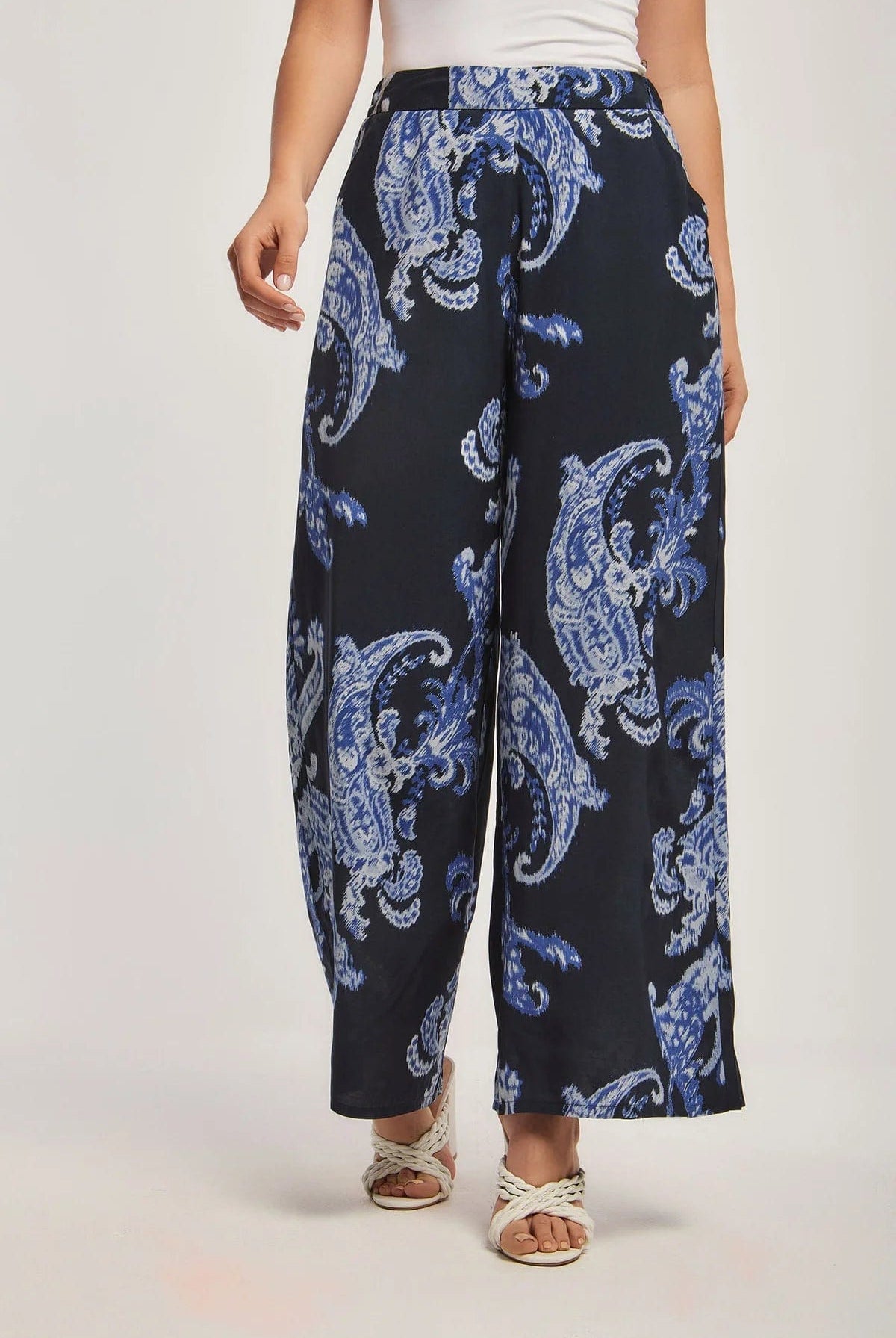 داليدرس بنطلون واسع منقوش نسائي أزرق نيلي