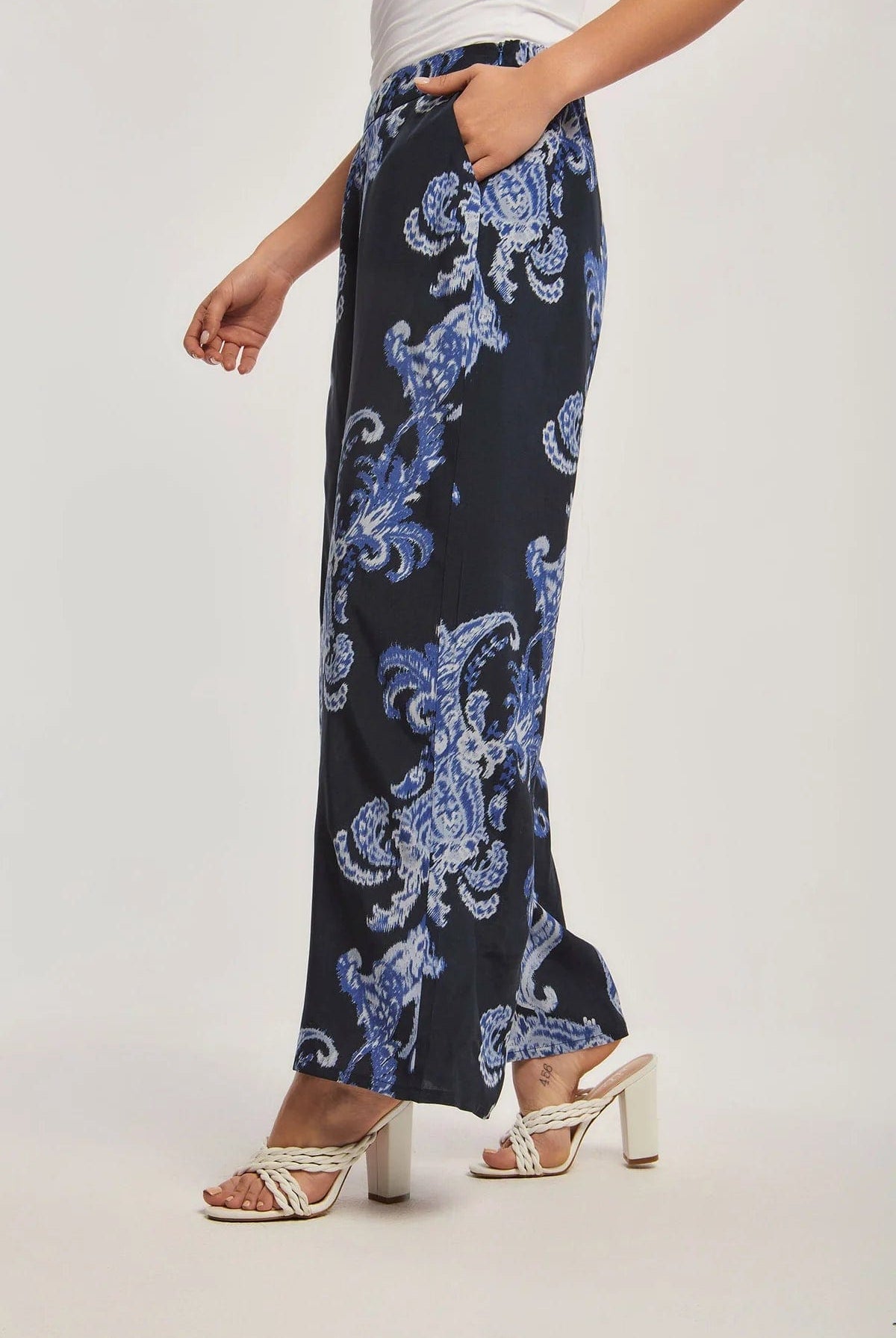 داليدرس بنطلون واسع منقوش نسائي أزرق نيلي