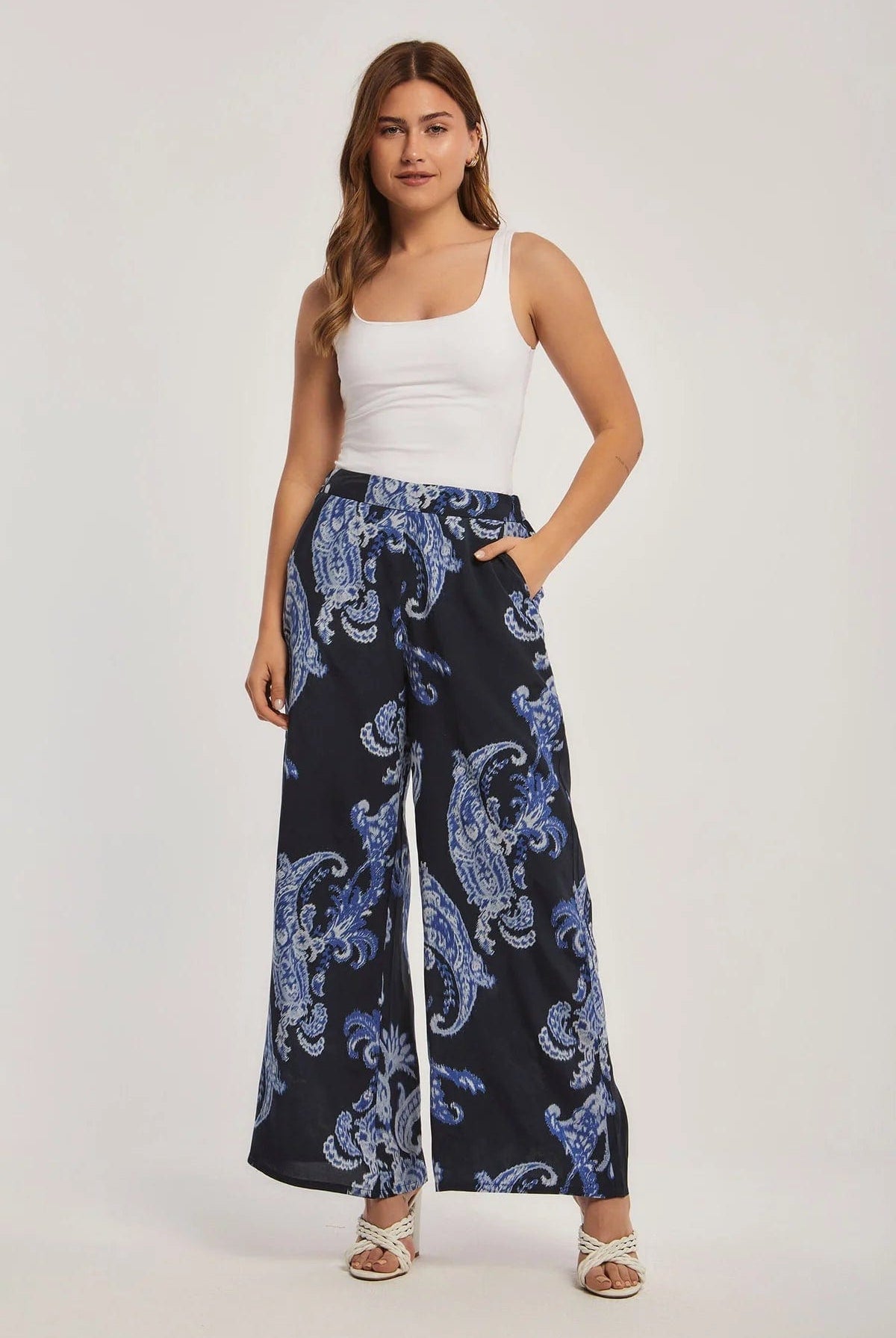 داليدرس بنطلون واسع منقوش نسائي أزرق نيلي