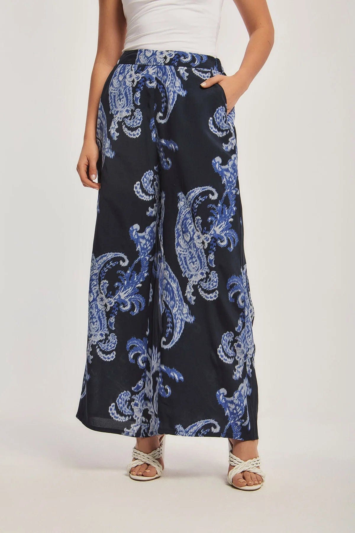 داليدرس بنطلون واسع منقوش نسائي أزرق نيلي