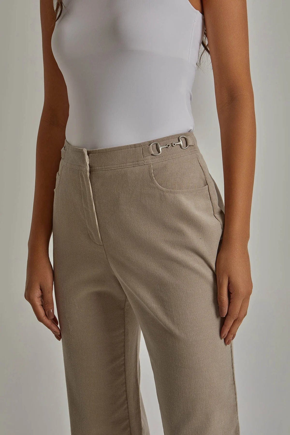 داليدرس بنطلون سادة بجيوب طويل نسائي بني رمادي