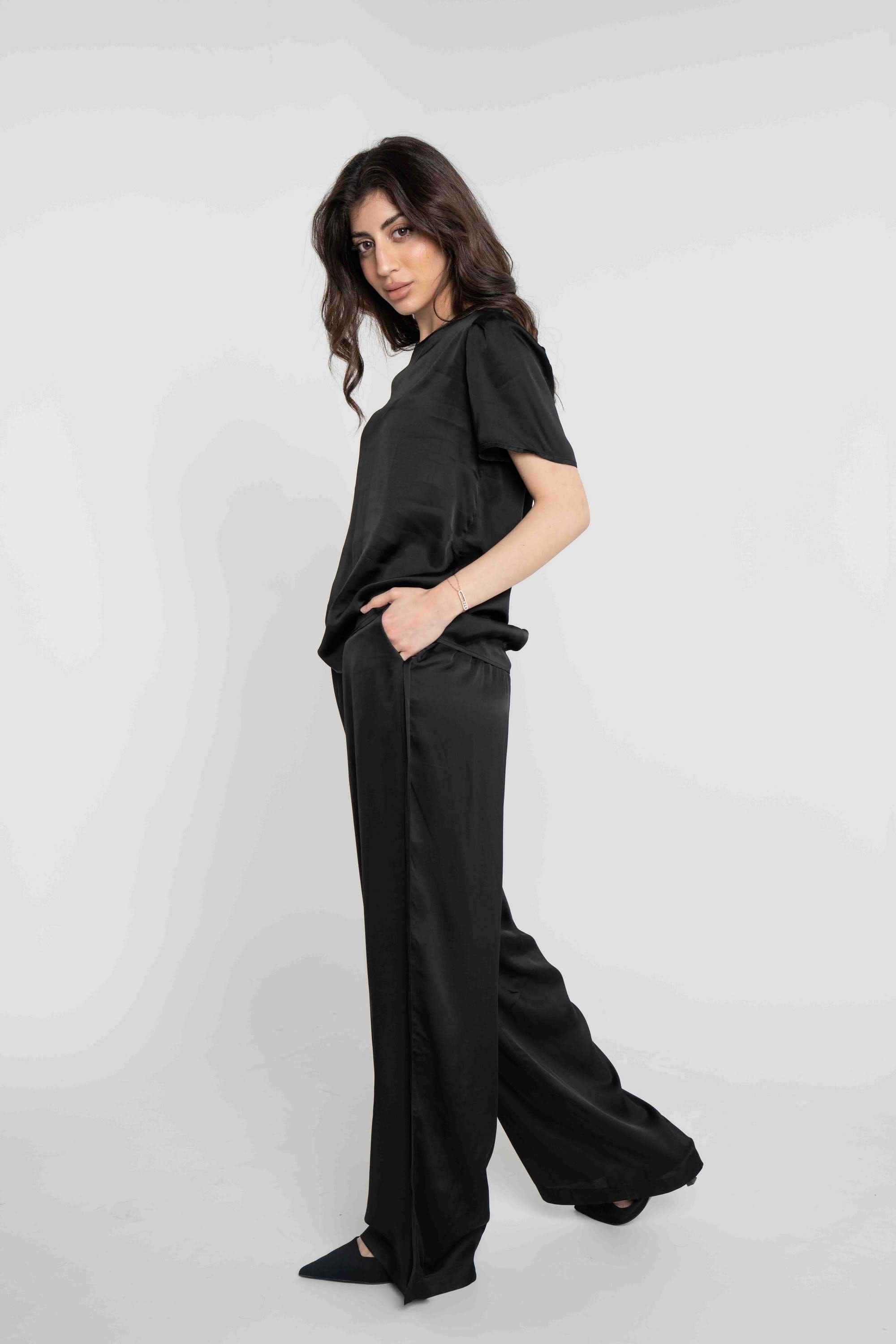 داليدرس بنطلون طويل سادة واسع أسود