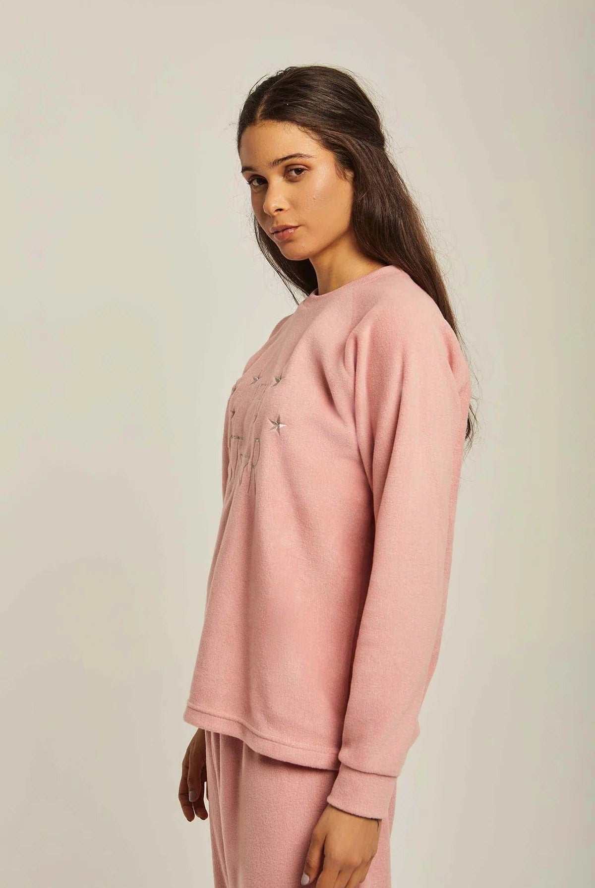 داليدرس بيجامة نسائية بأكمام طويلة بتطريز خفيف وردي فاتح