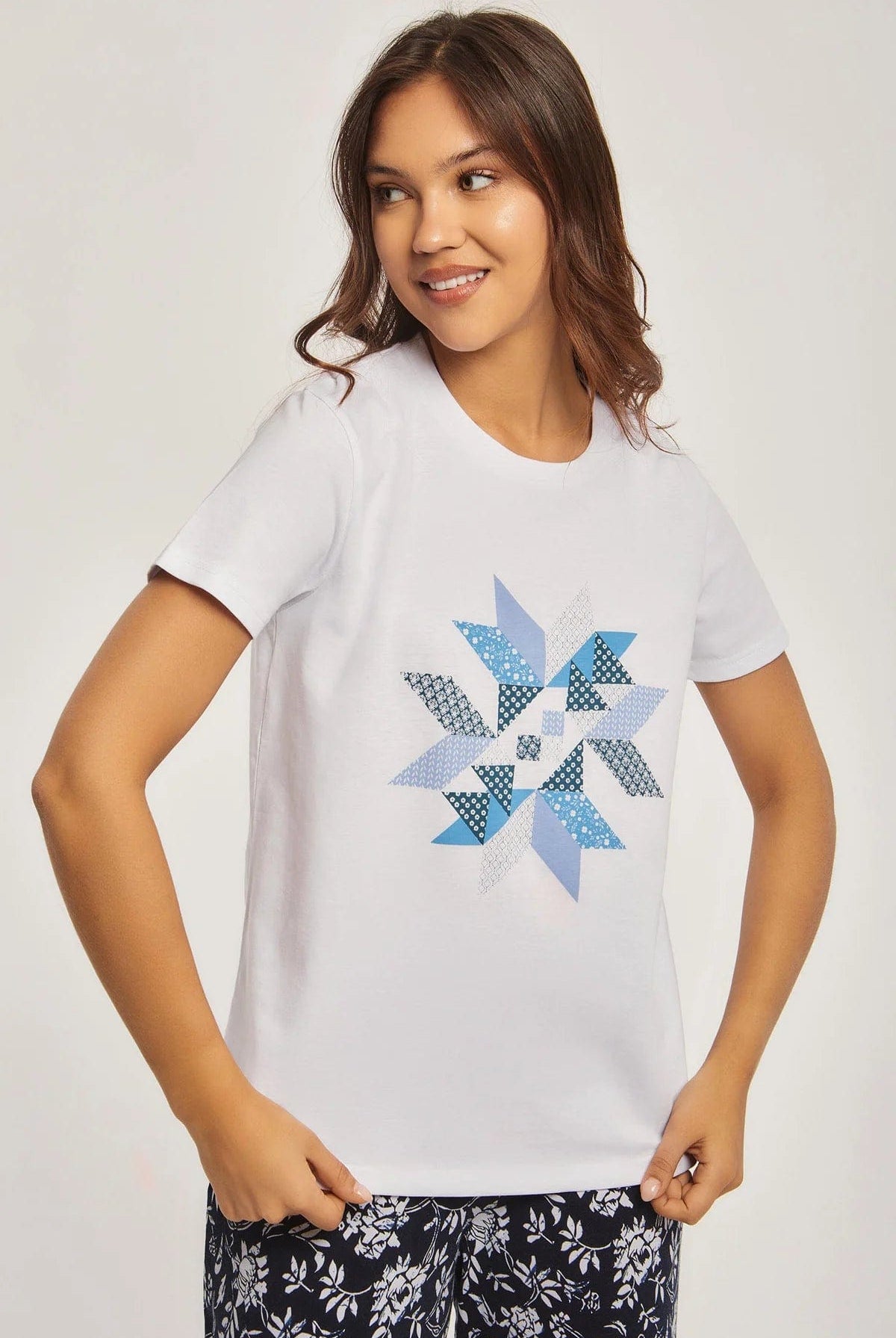 داليدرس بيجامة نسائي قطعتين بنطلون مشجر وتيشيرت نص كم أزرق داكن