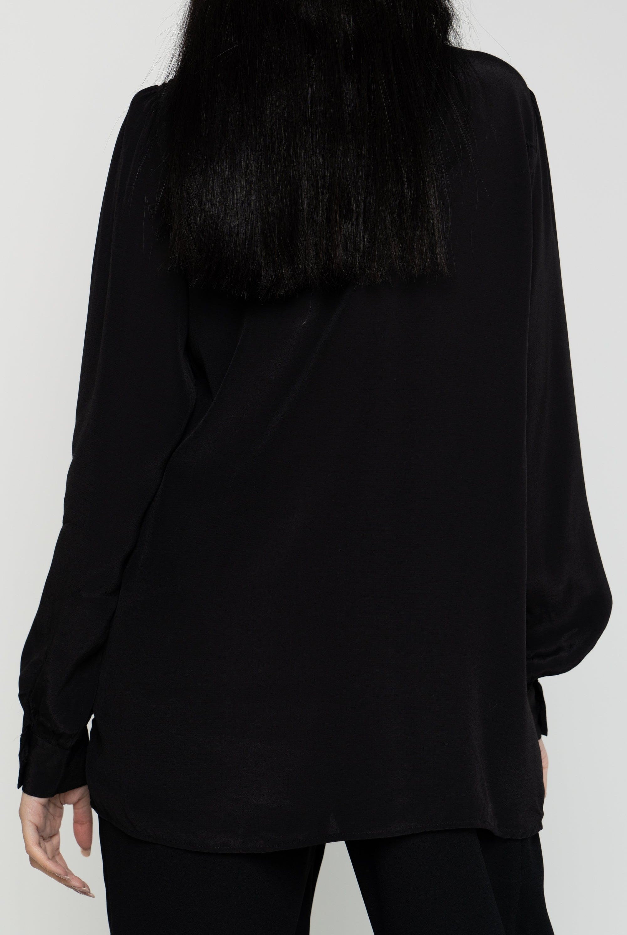 داليدرس بلوزة نسائية سادة بربطة عنق أسود قاتم