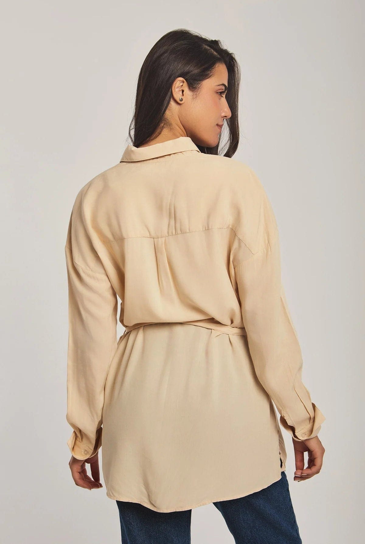 داليدرس بلوزة نسائية برباط خصر بيج