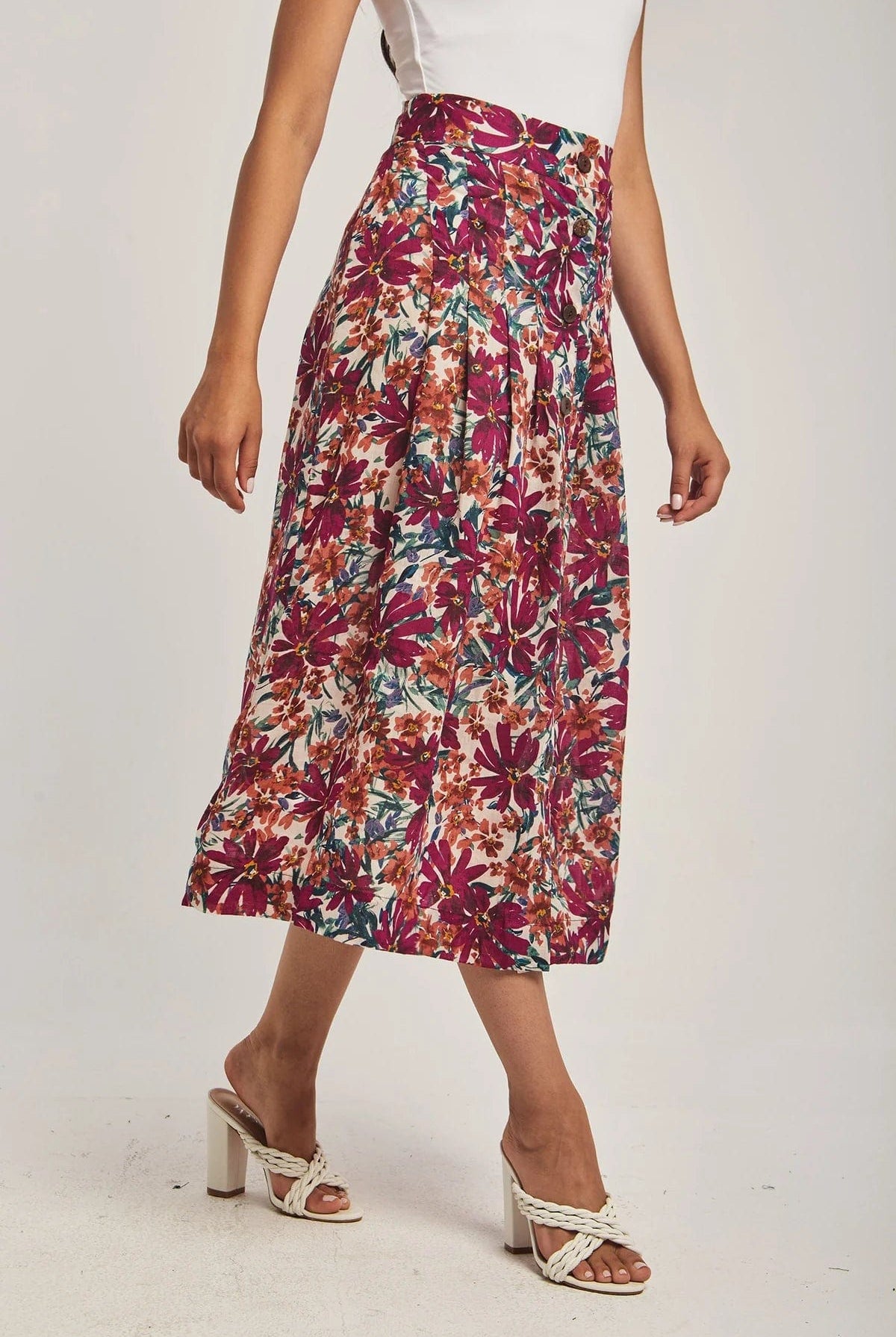 داليدرس تنورة نسائية ميدي مشجرة بأزرار أمامية متعدد الألوان