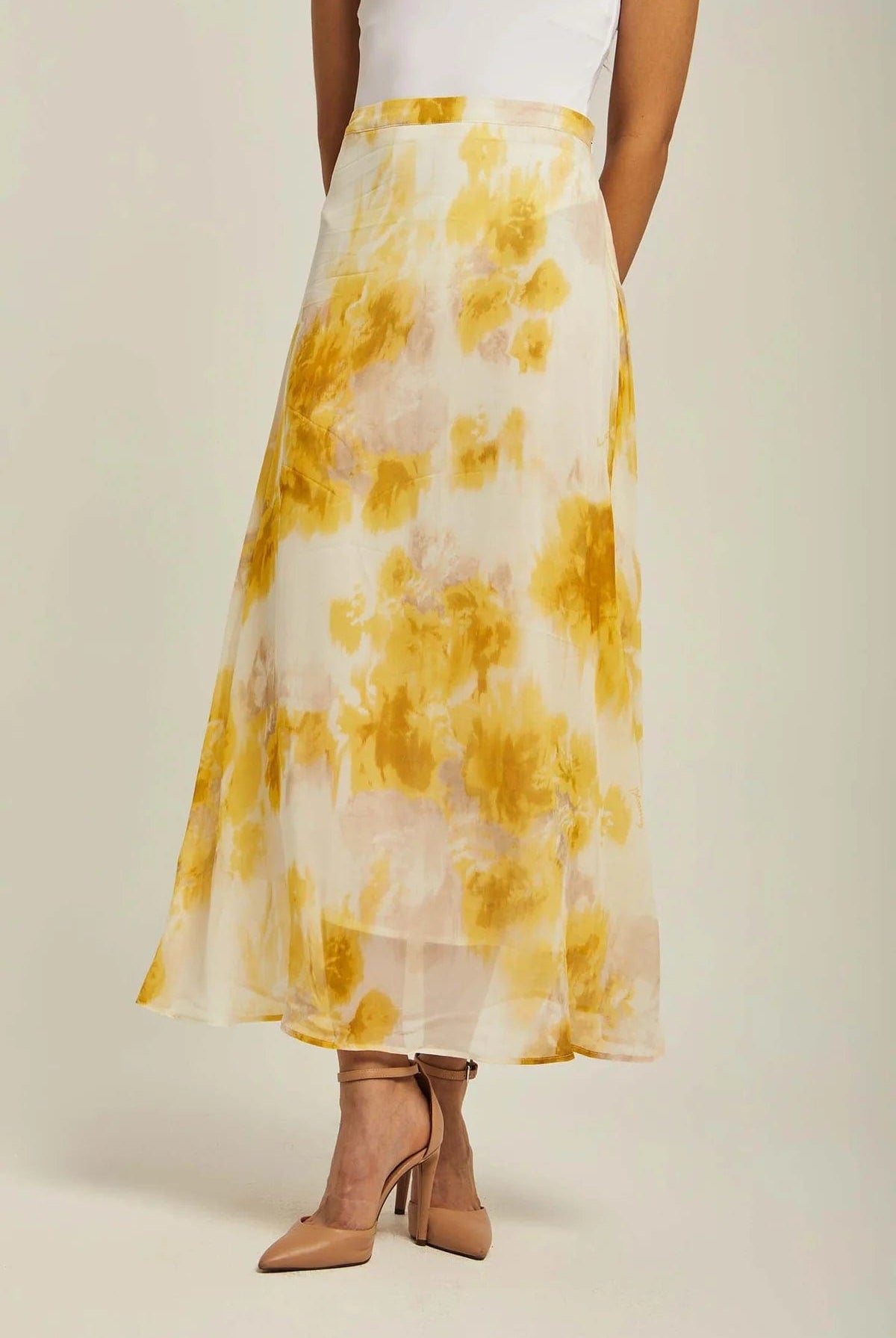 داليدرس تنورة نسائية منقوشة طويلة أصفر بريمروز