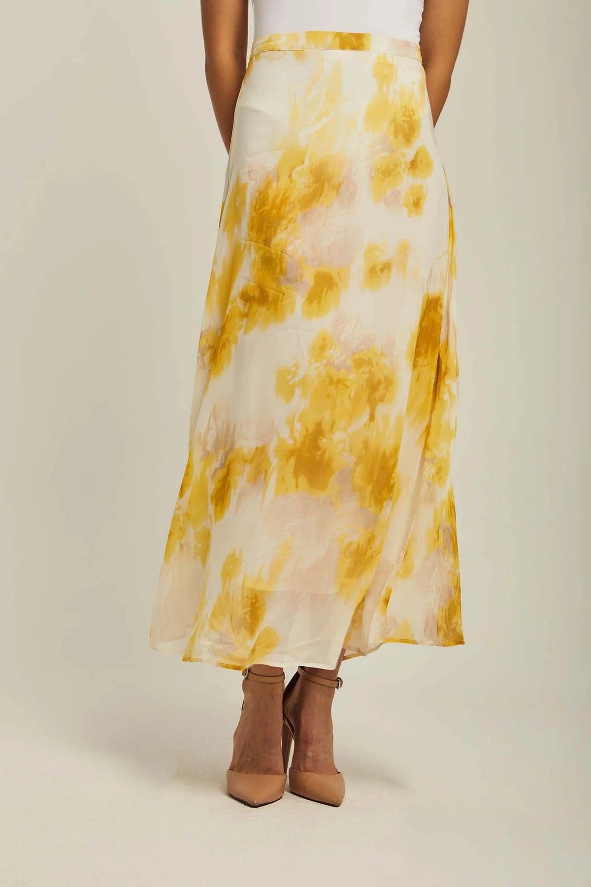 داليدرس تنورة نسائية منقوشة طويلة أصفر بريمروز