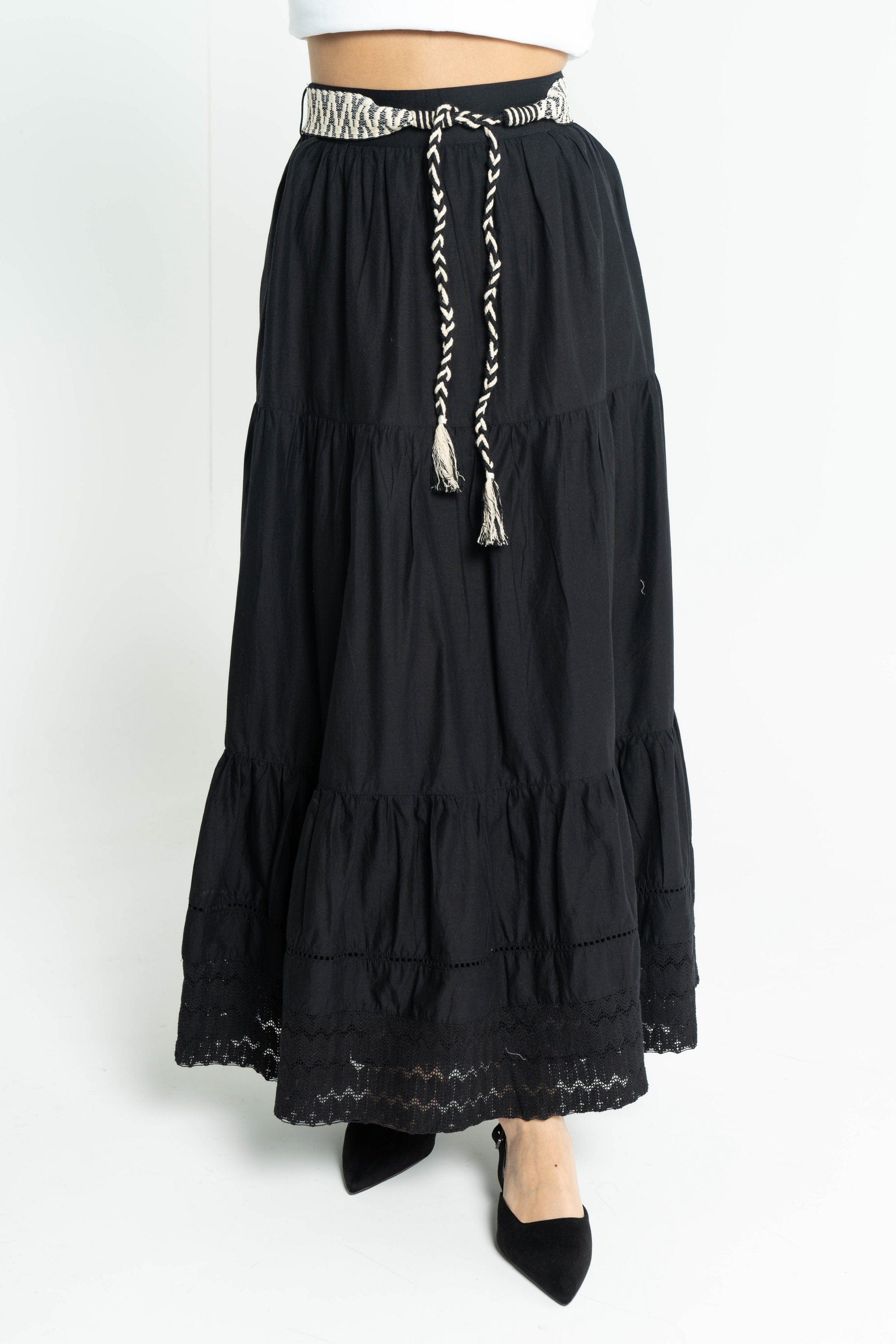 داليدرس تنورة نسائية طويلة برباط خصر أسود