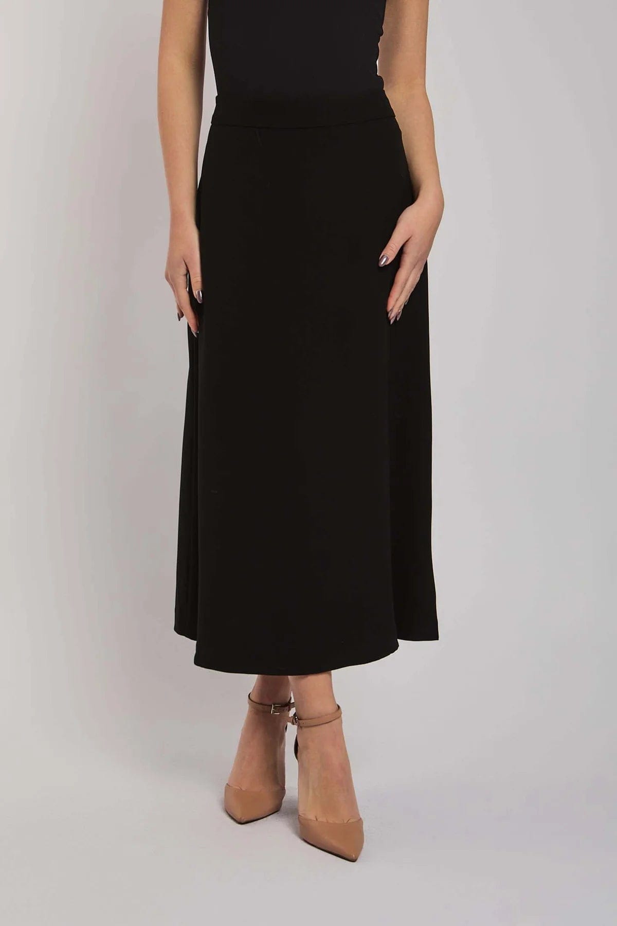 داليدرس تنورة نسائية ميدي سادة نسائي أسود