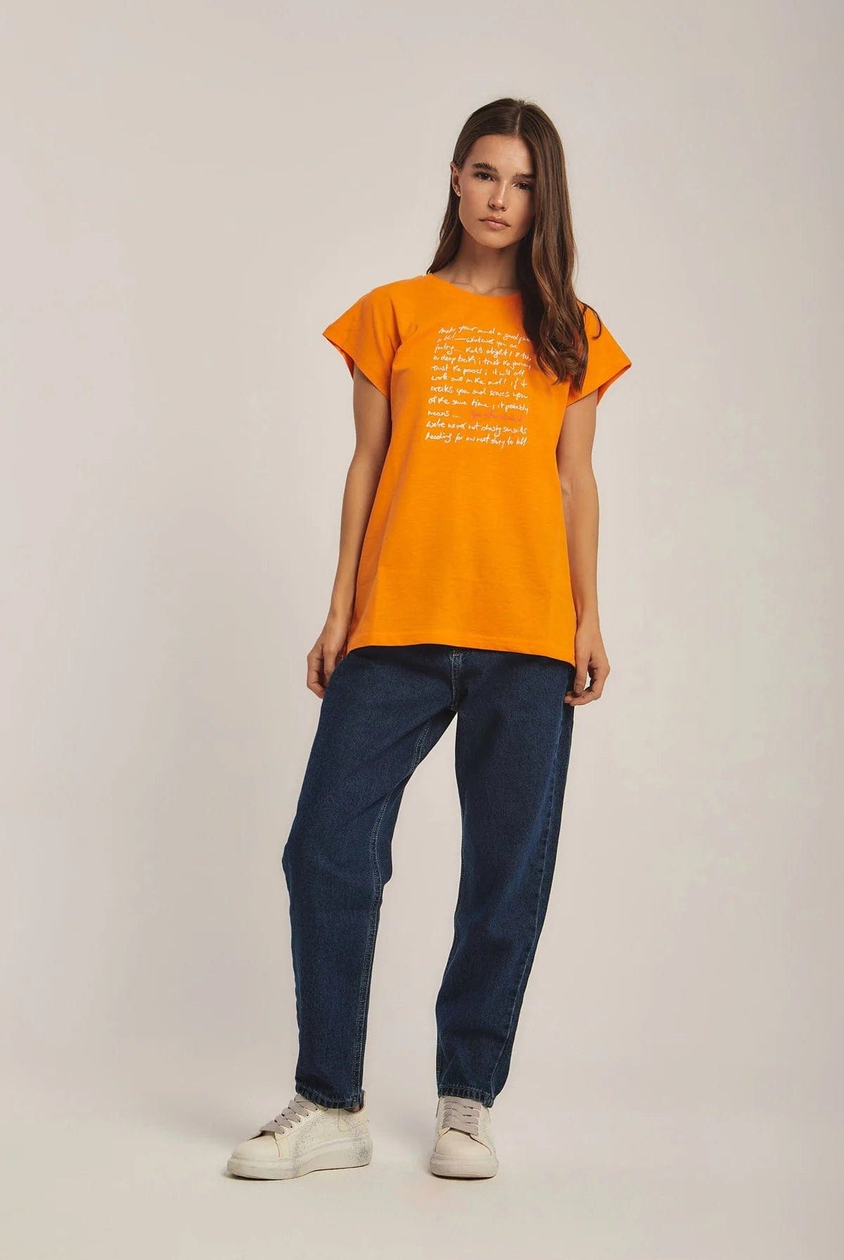 داليدرس تي شيرت نسائي مطبوع بأكمام قصيرة برتقالي