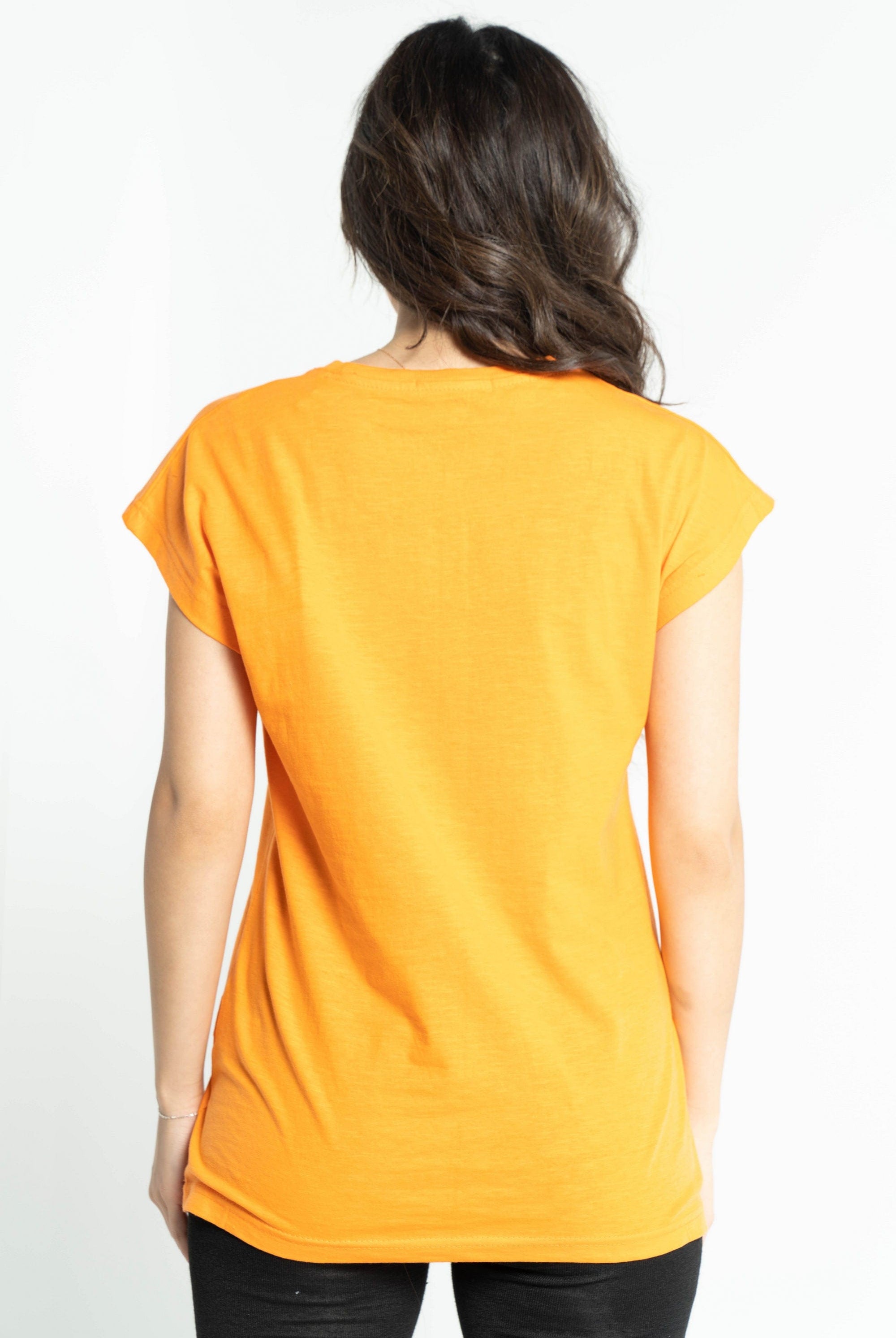 داليدرس تي شيرت نسائي مطبوع بأكمام قصيرة برتقالي