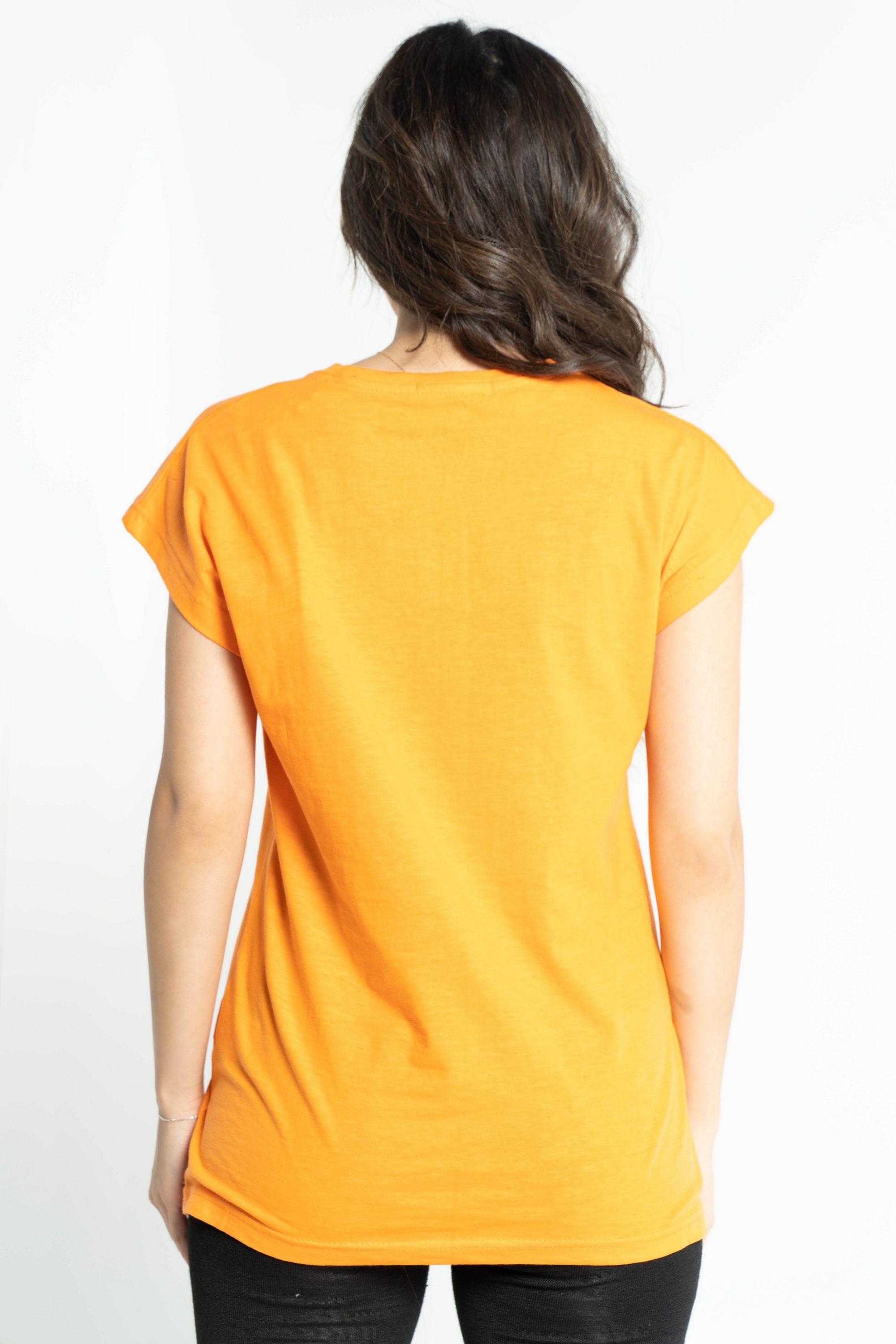 داليدرس تي شيرت نسائي مطبوع بأكمام قصيرة برتقالي