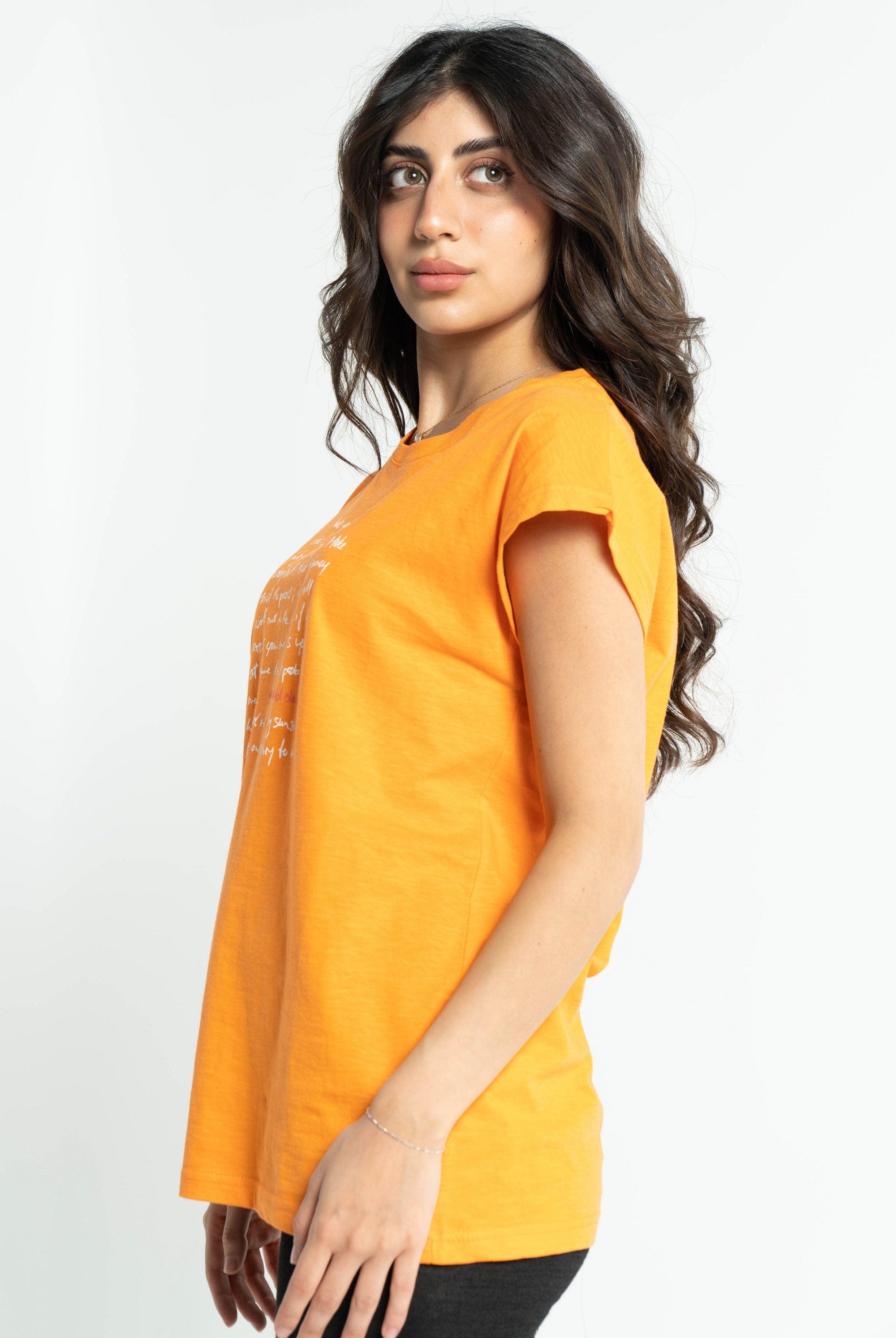 داليدرس تي شيرت نسائي مطبوع بأكمام قصيرة برتقالي