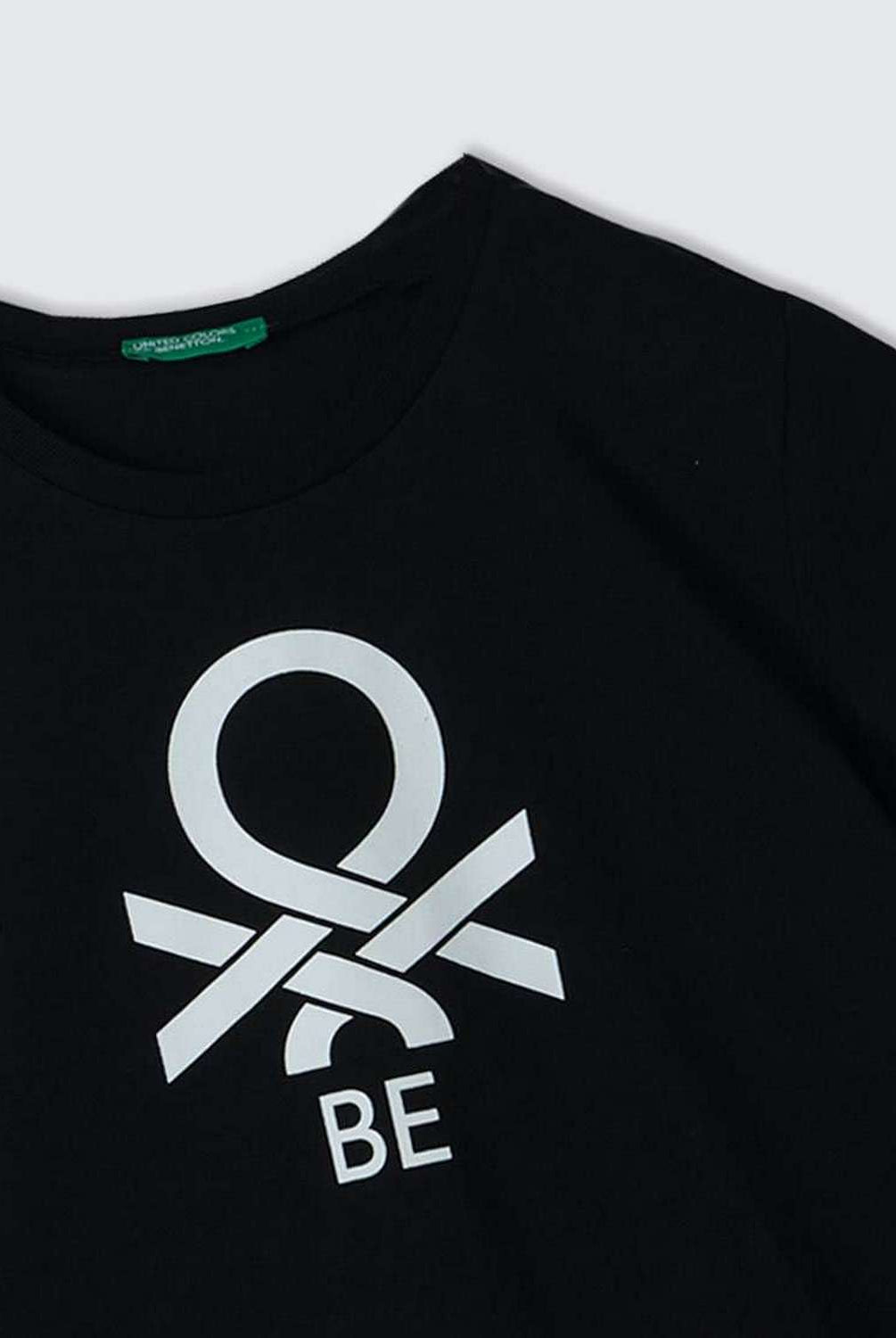 يونايتد كولورز اوف بينيتون تيشيرت قطن بنسبة 100% مع شعار كم قصير بناتي