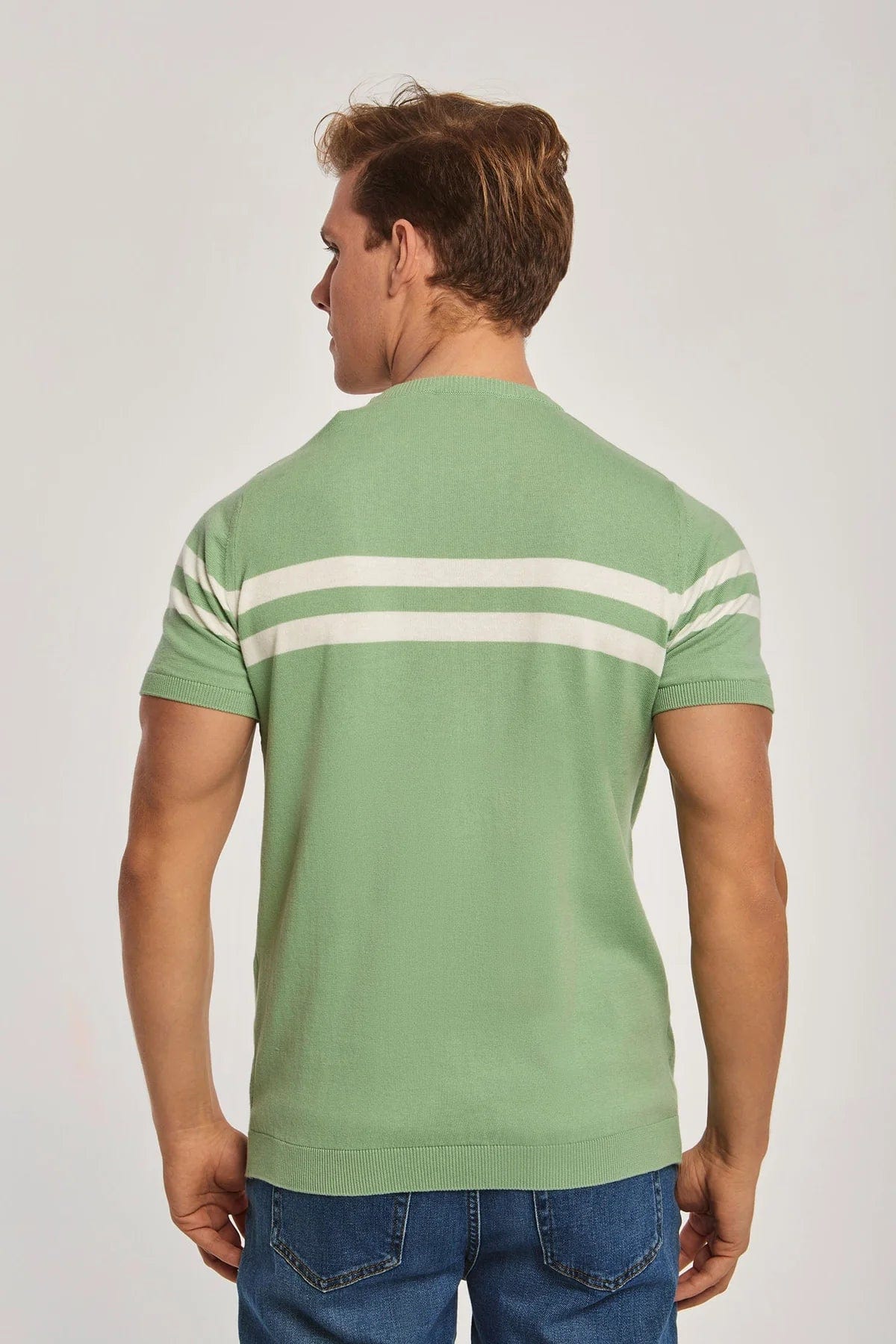 داليدرس تيشيرت مخطط بالعرض نص كم رجالي الباستيل الأخضر