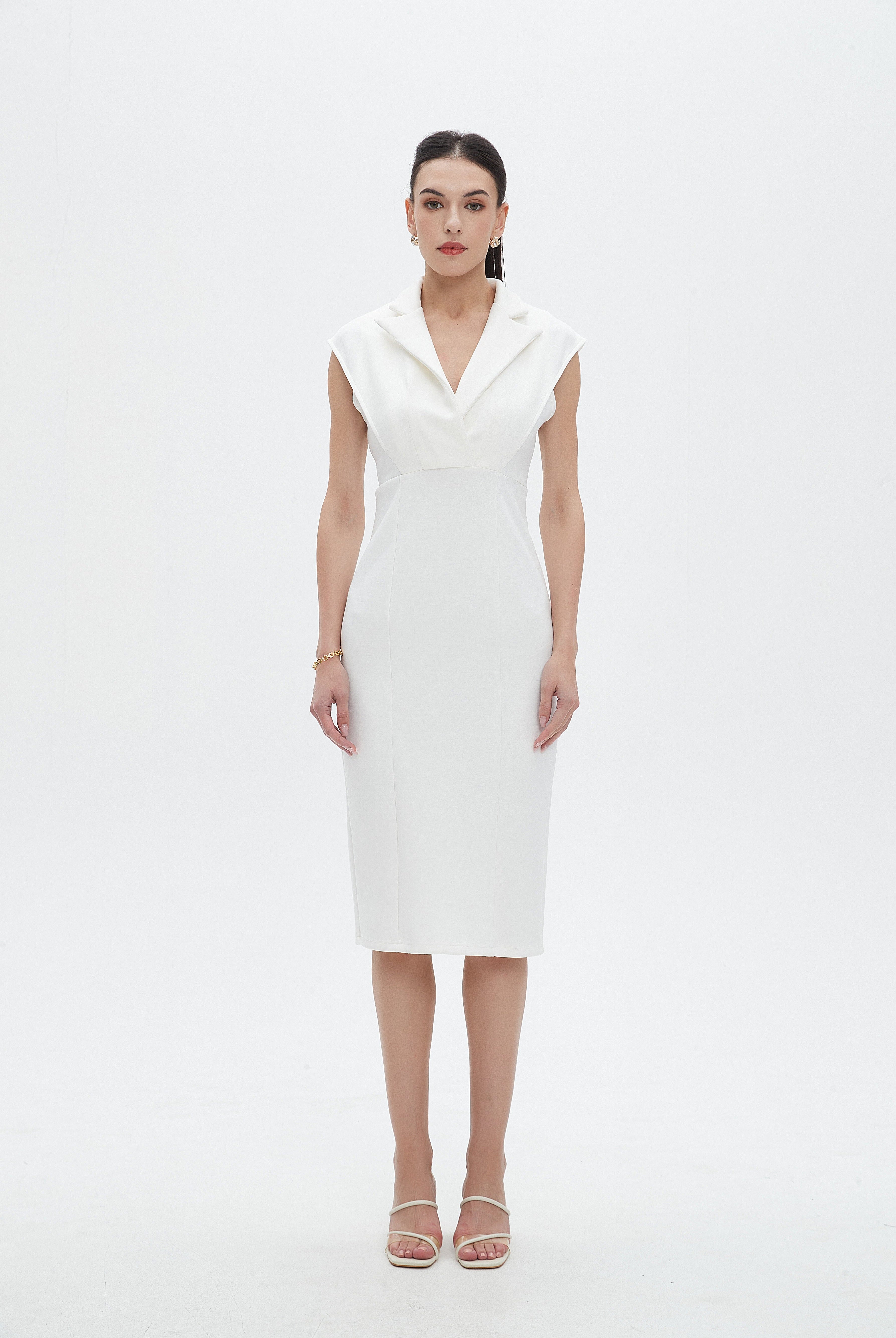 نتشي فستان نسائي ميدي كات سادة بياقة ورقبة وفتحة رقبة على شكل V