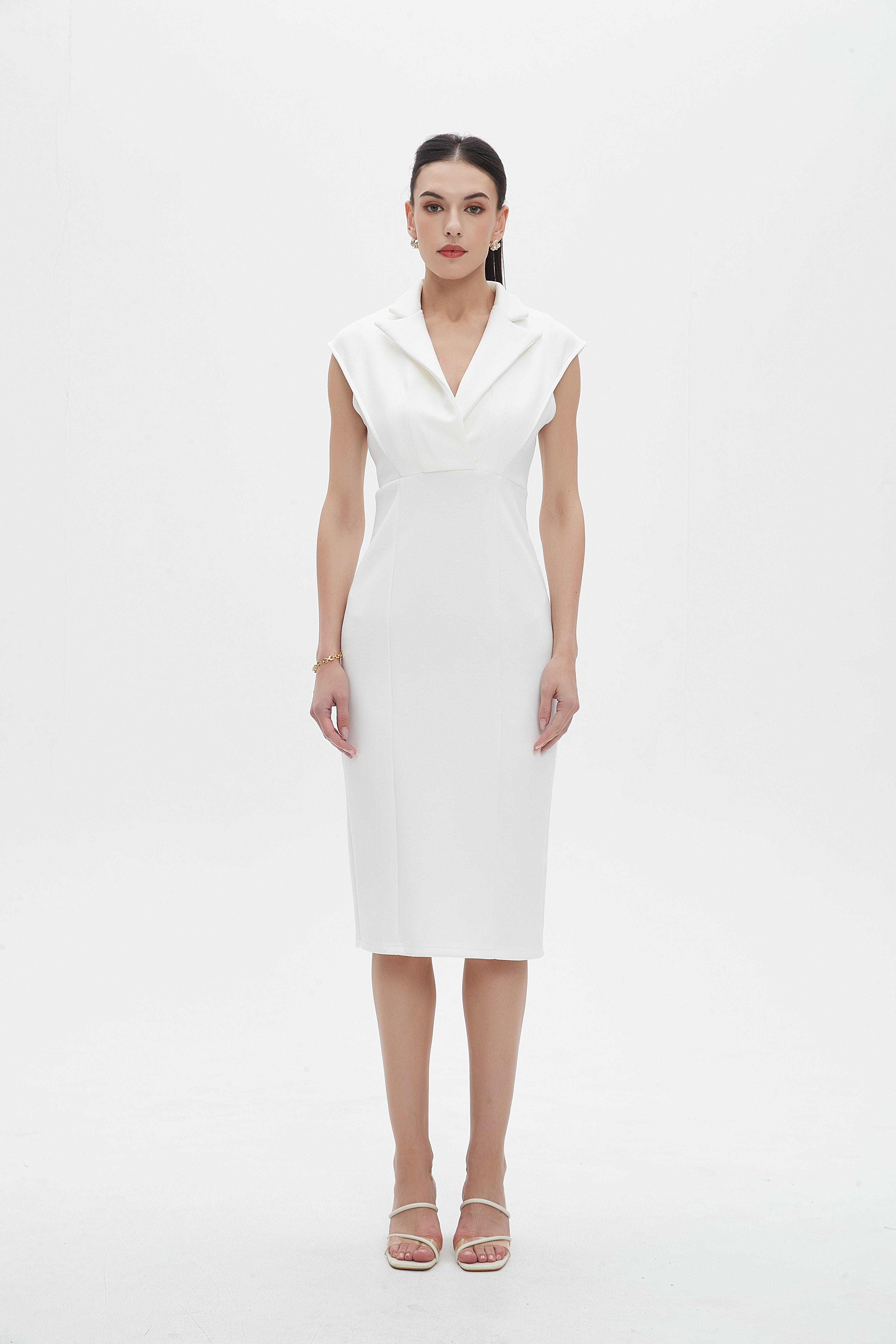 نتشي فستان نسائي ميدي كات سادة بياقة ورقبة وفتحة رقبة على شكل V