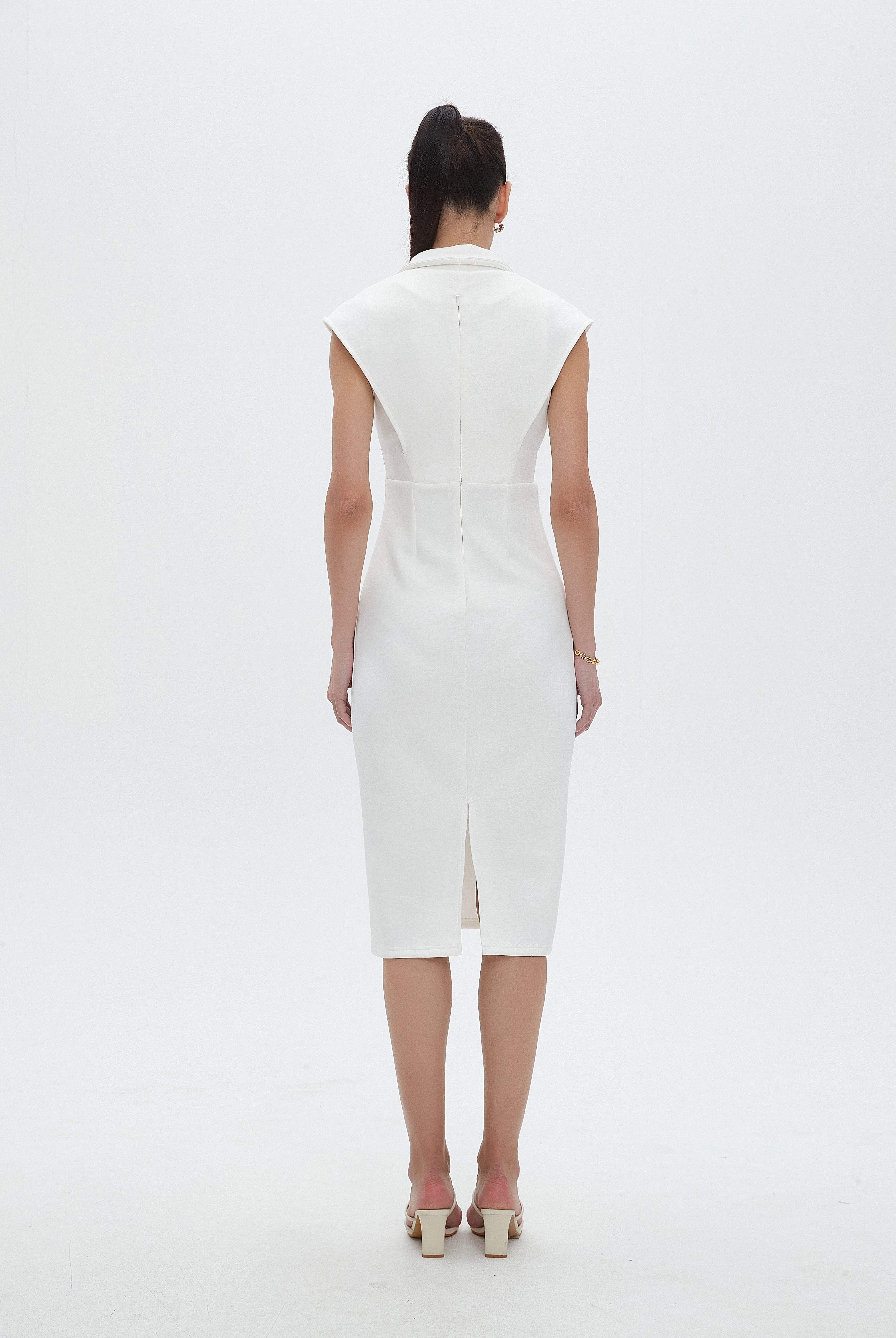 نتشي فستان نسائي ميدي كات سادة بياقة ورقبة وفتحة رقبة على شكل V