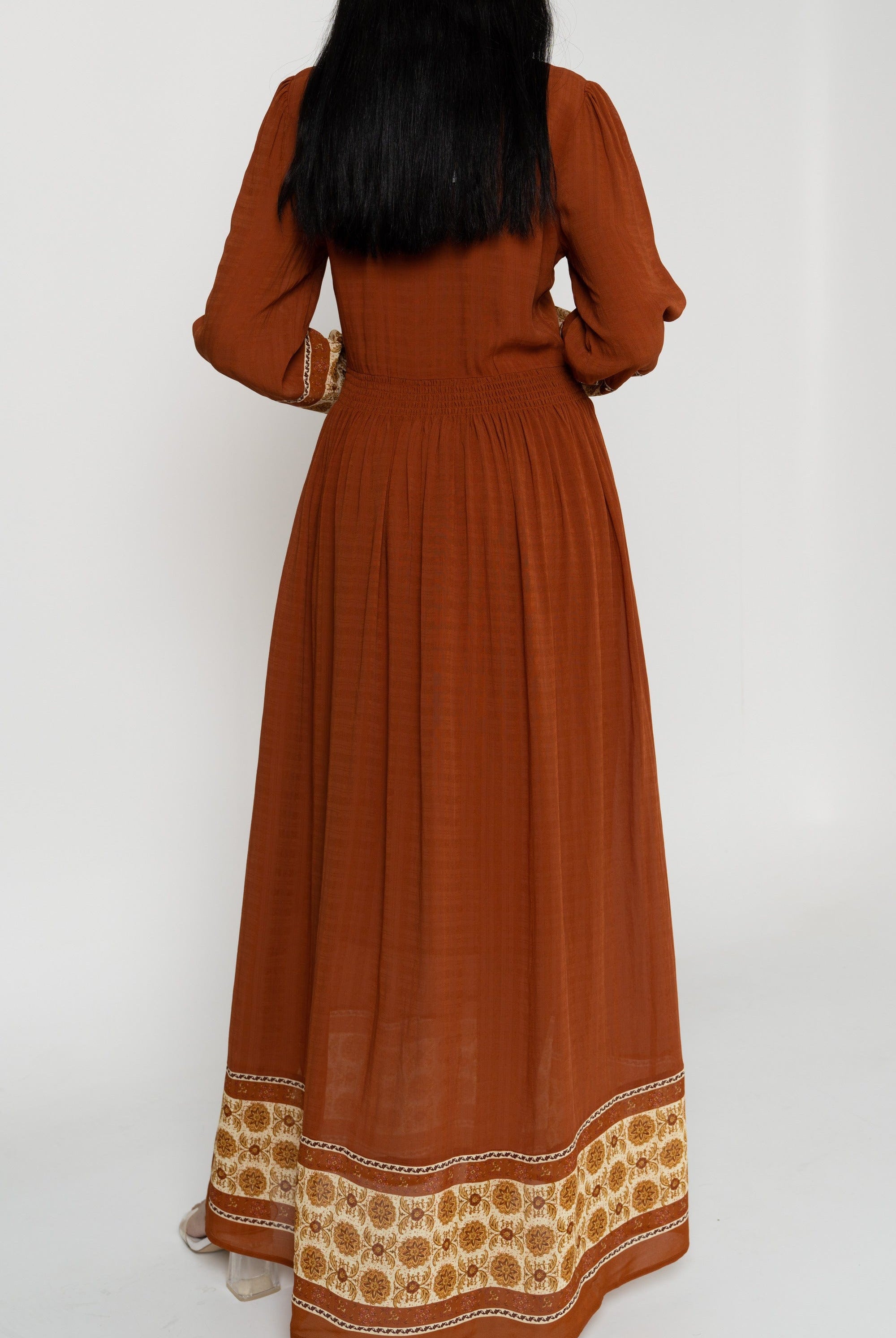 داليدرس فستان طويل كم طويل منقوش بف نسائي متعدد الألوان