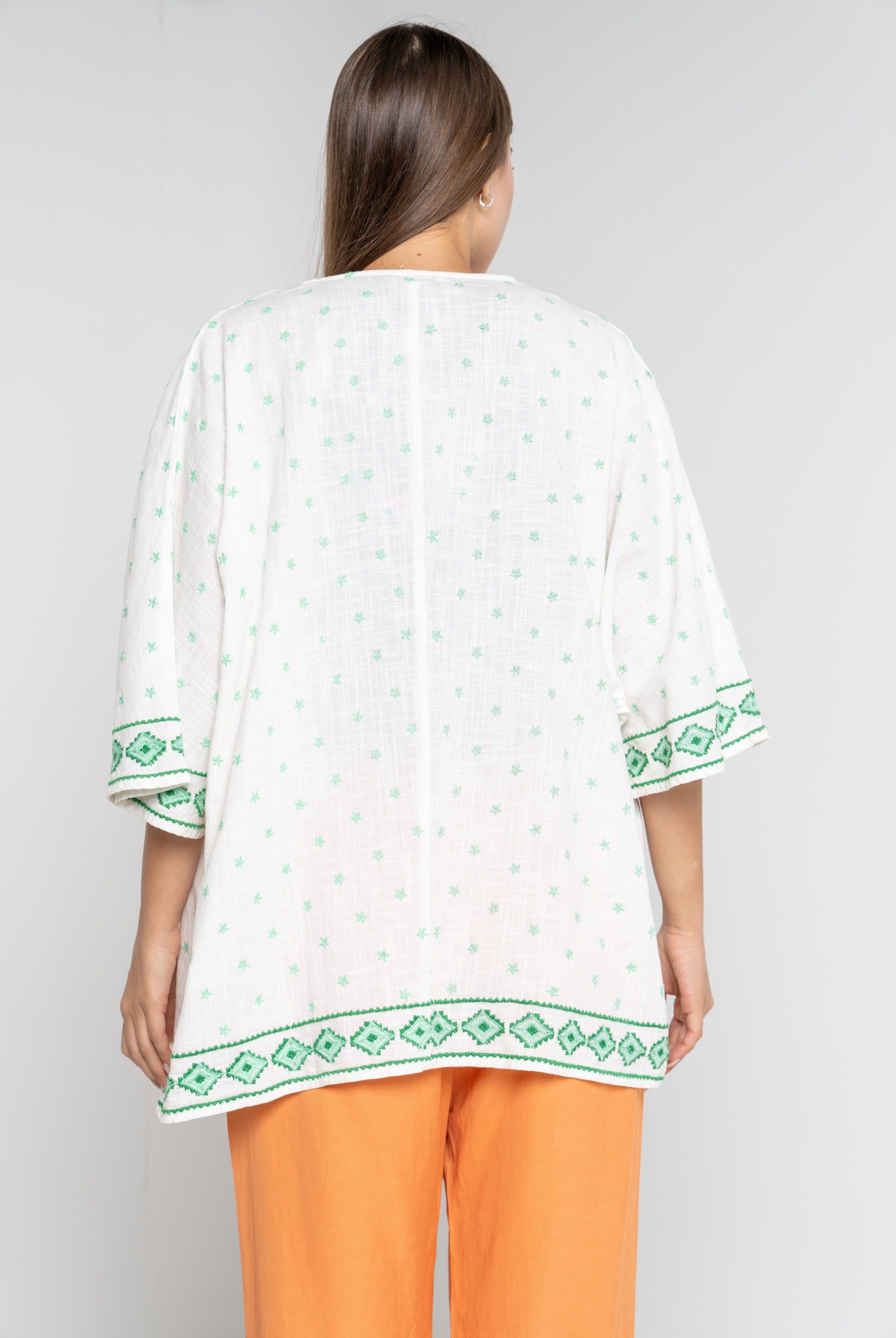 داليدرس كيمونو نسائي مشجر 3/4 كم أخضر