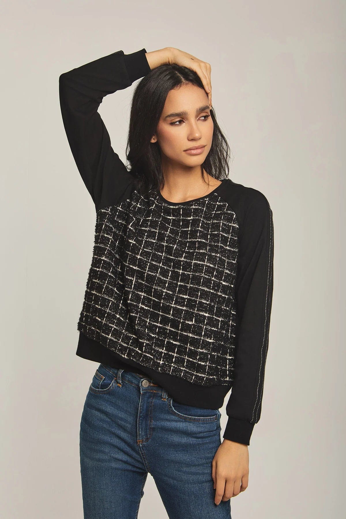 داليدرس سويت شيرت نسائي بنمط مربعات أسود