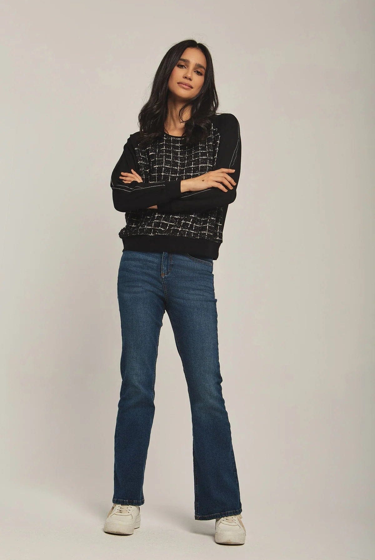 داليدرس سويت شيرت نسائي بنمط مربعات أسود