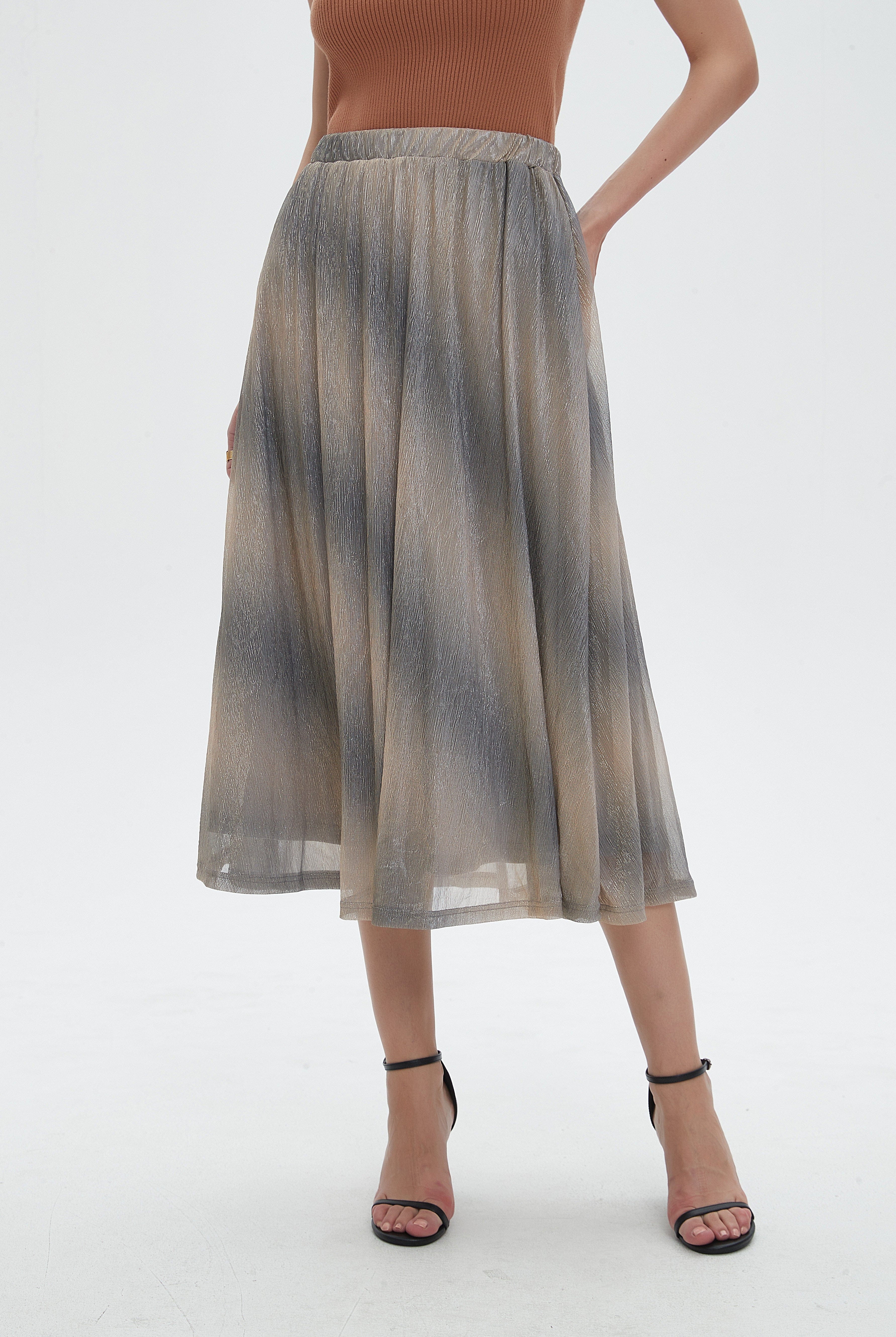 نتشي تنورة ميدي نسائية بخيوط لامعة