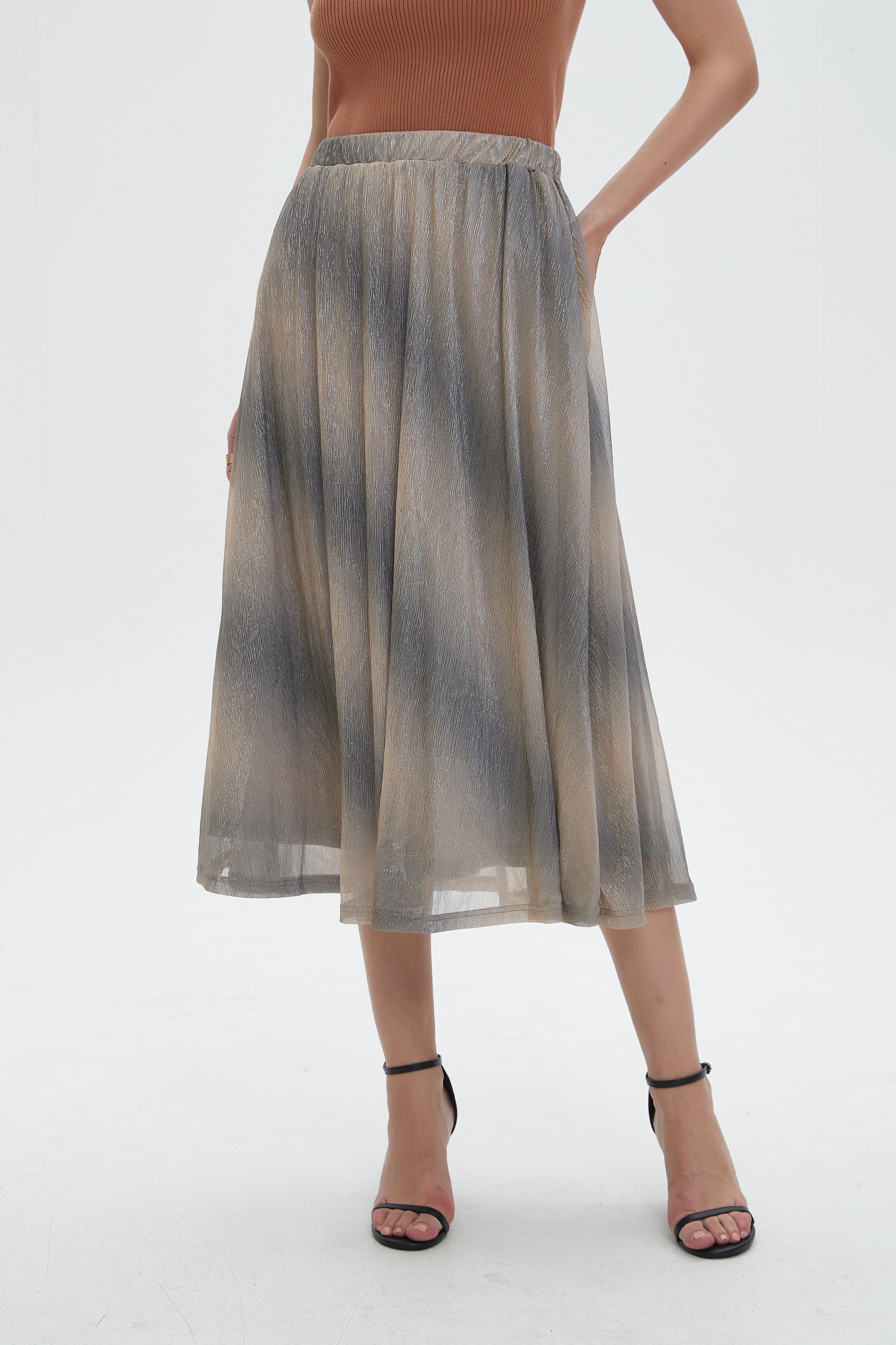 نتشي تنورة ميدي نسائية بخيوط لامعة