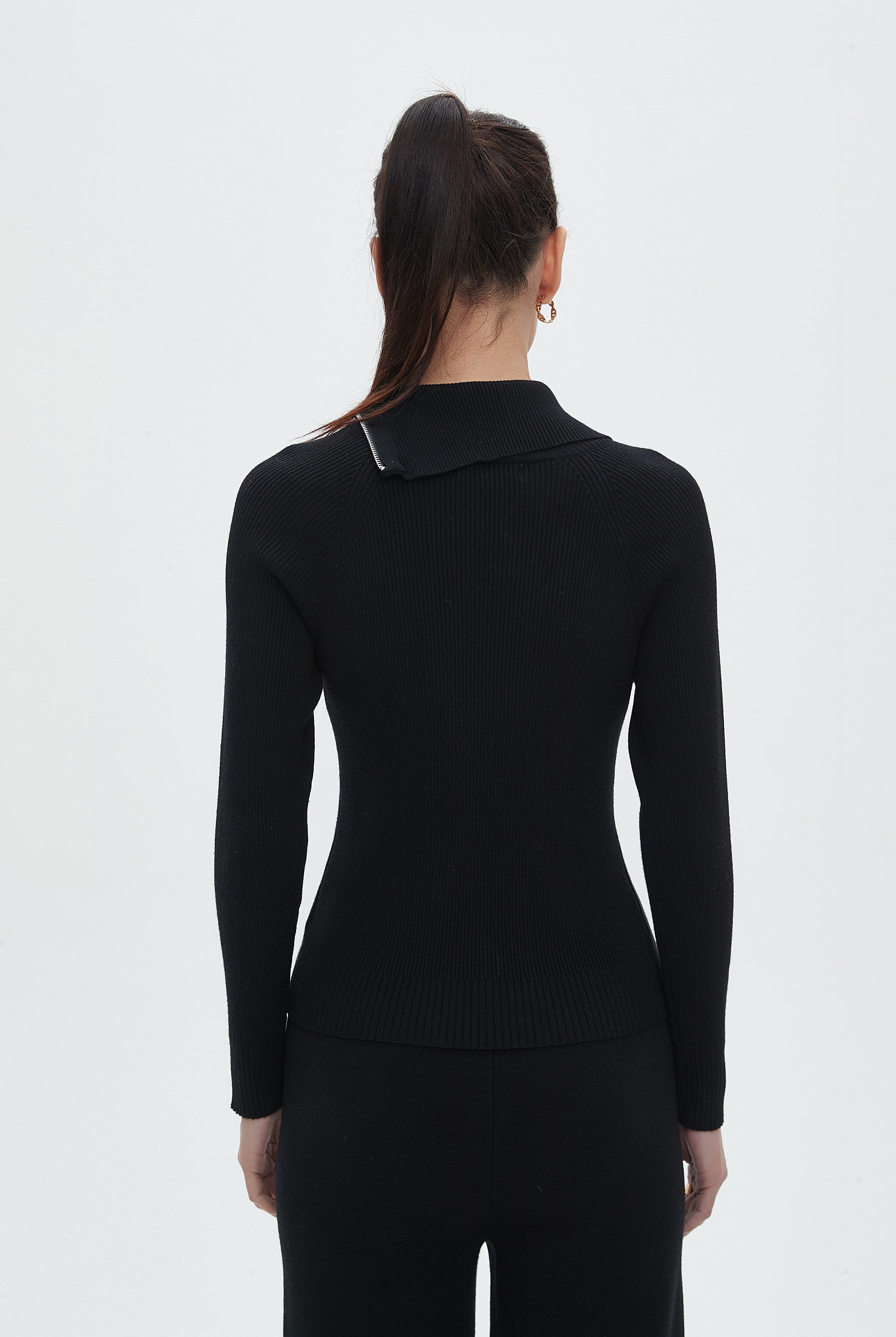 نتشي بلوزة نسائية سادة بطول الخصر بأكمام طويلة ورقية عالية بسحاب جانبي