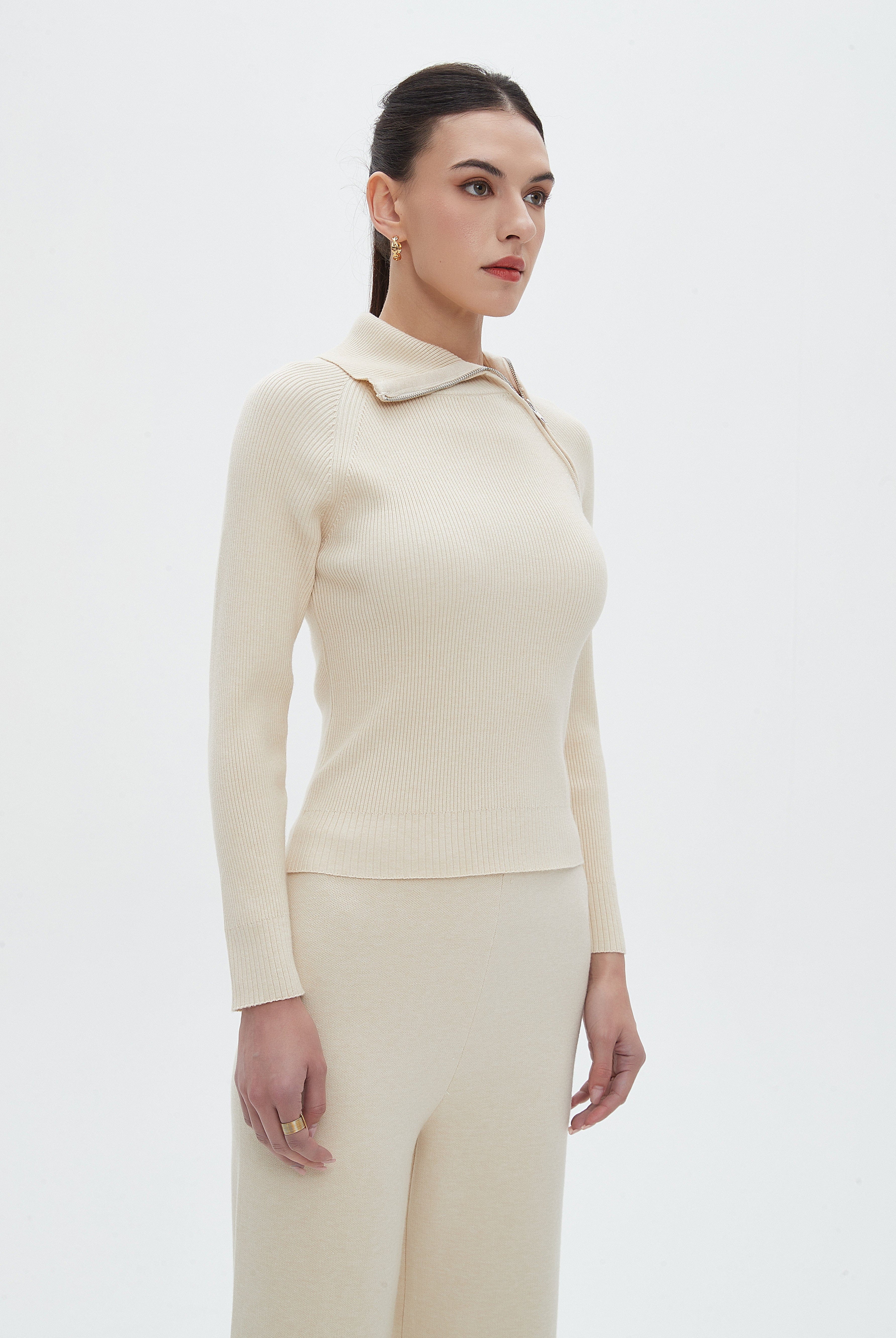 نتشي بلوزة نسائية سادة بطول الخصر بأكمام طويلة ورقية عالية بسحاب جانبي