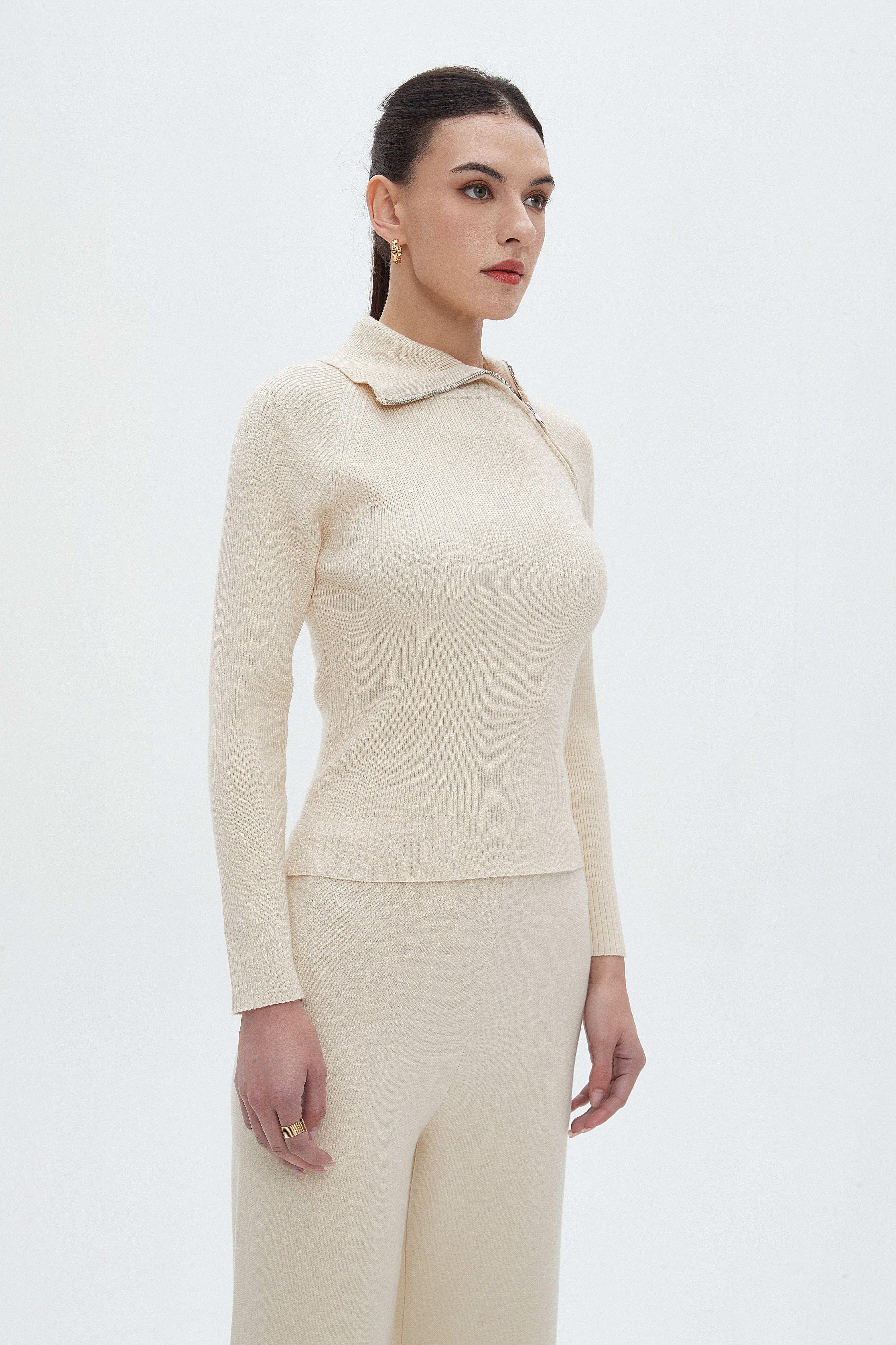 نتشي بلوزة نسائية سادة بطول الخصر بأكمام طويلة ورقية عالية بسحاب جانبي