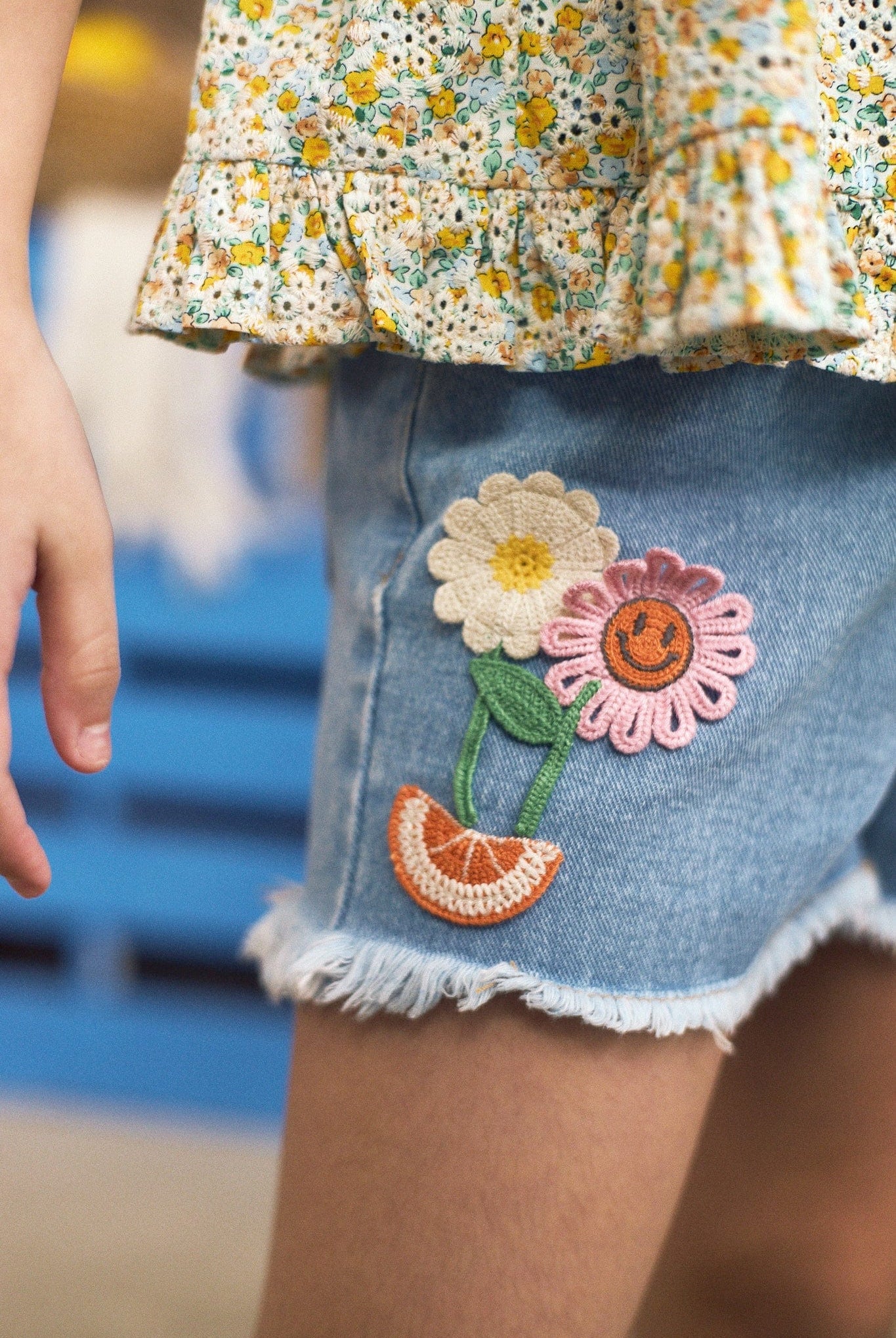 جينجرسنابس شورت بناتي جينز بجيوب جانبية مطرز