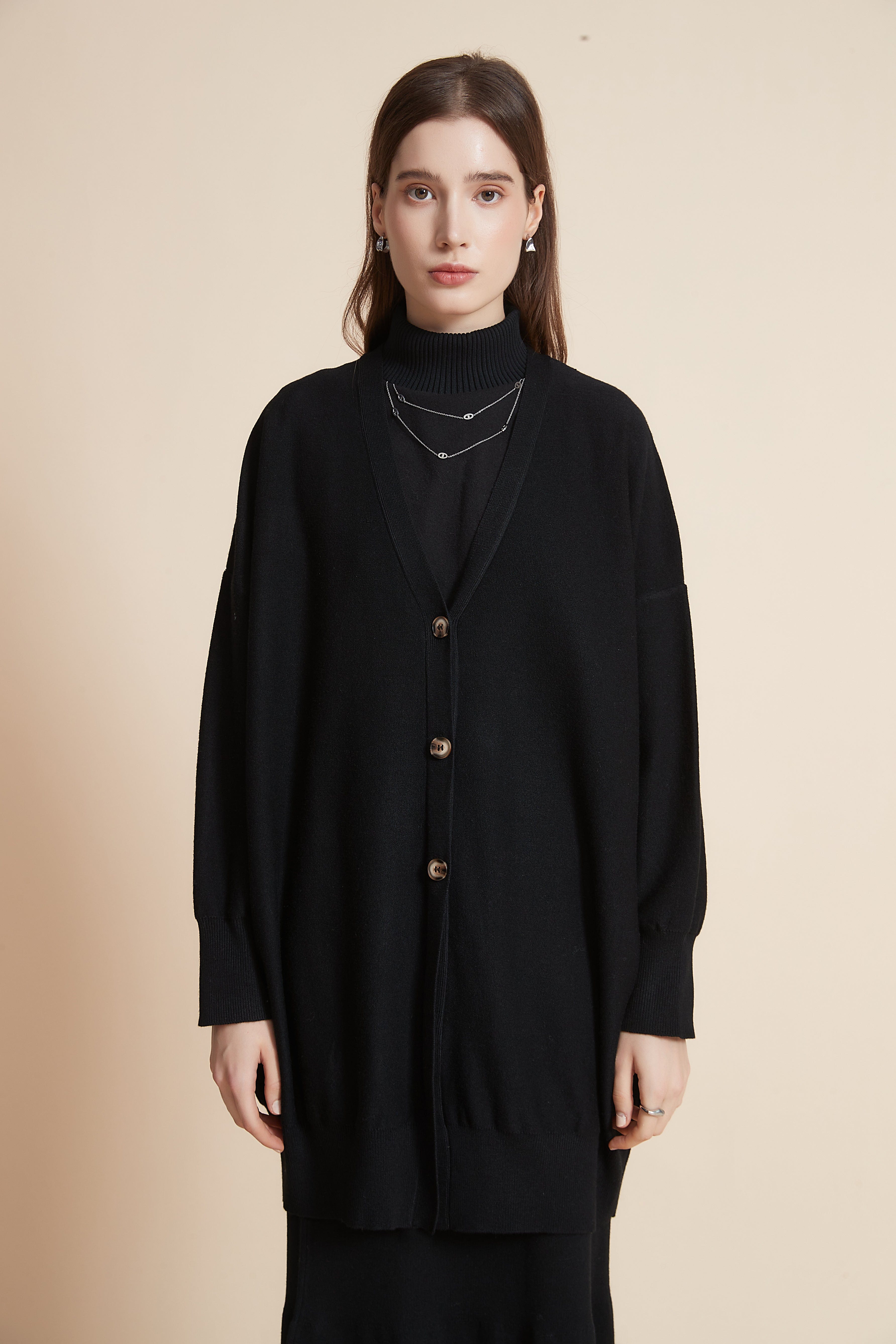 يولا كارديجان نسائي سادة بكم طويل وأزرار أمامية