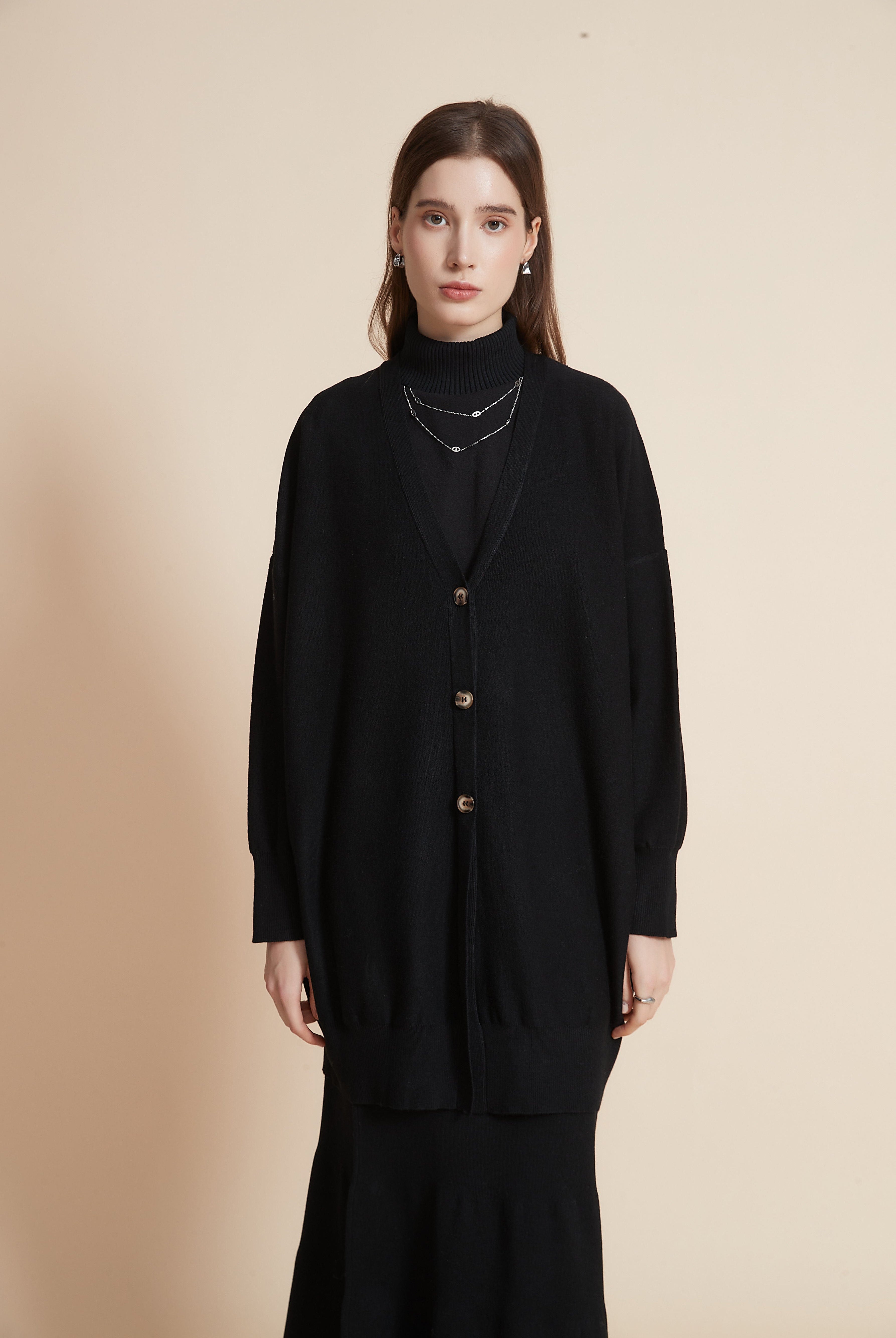 يولا كارديجان نسائي سادة بكم طويل وأزرار أمامية