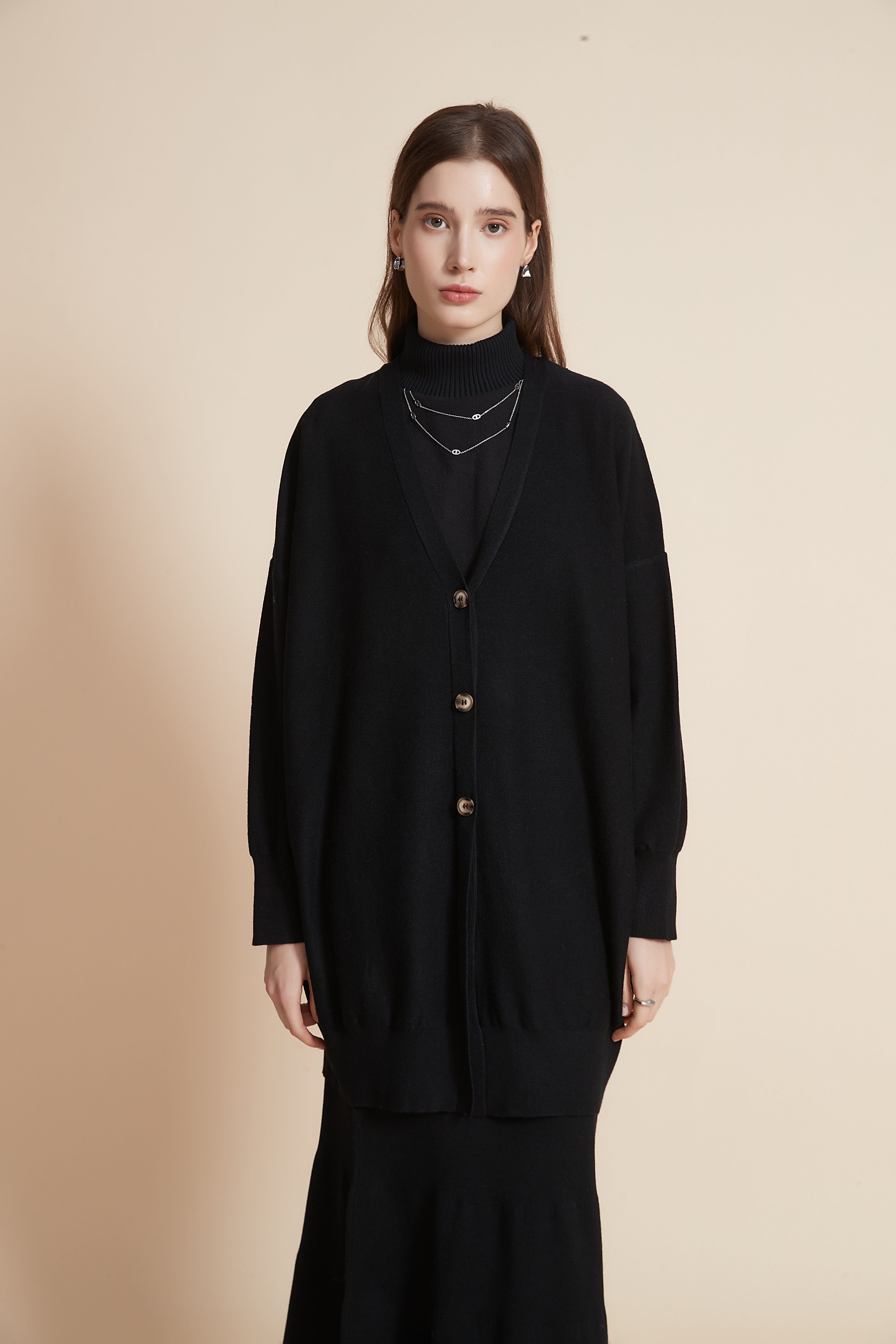 يولا كارديجان نسائي سادة بكم طويل وأزرار أمامية